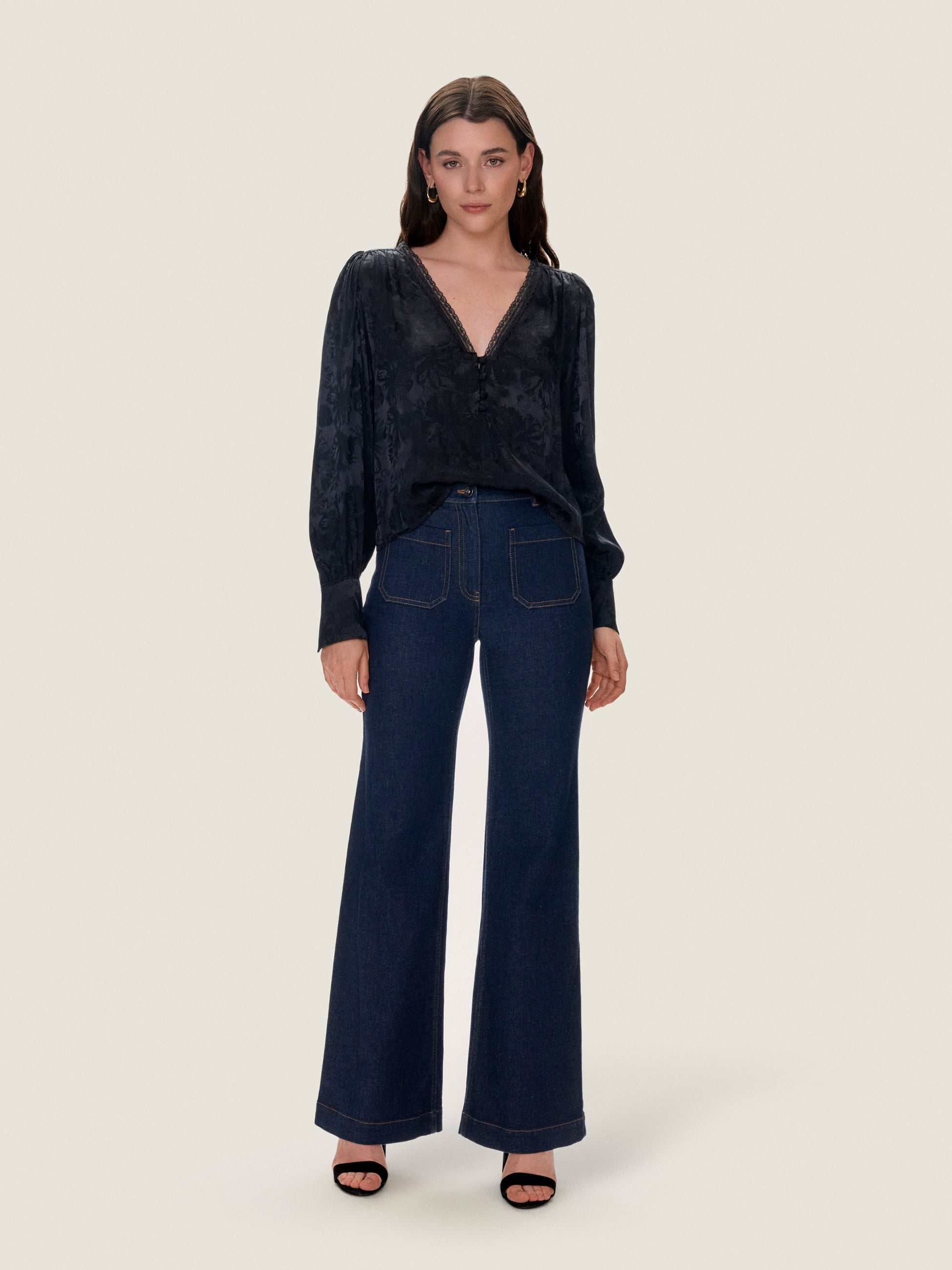  Audrey Jacquard Blouse in Noir by Rebecca Taylor