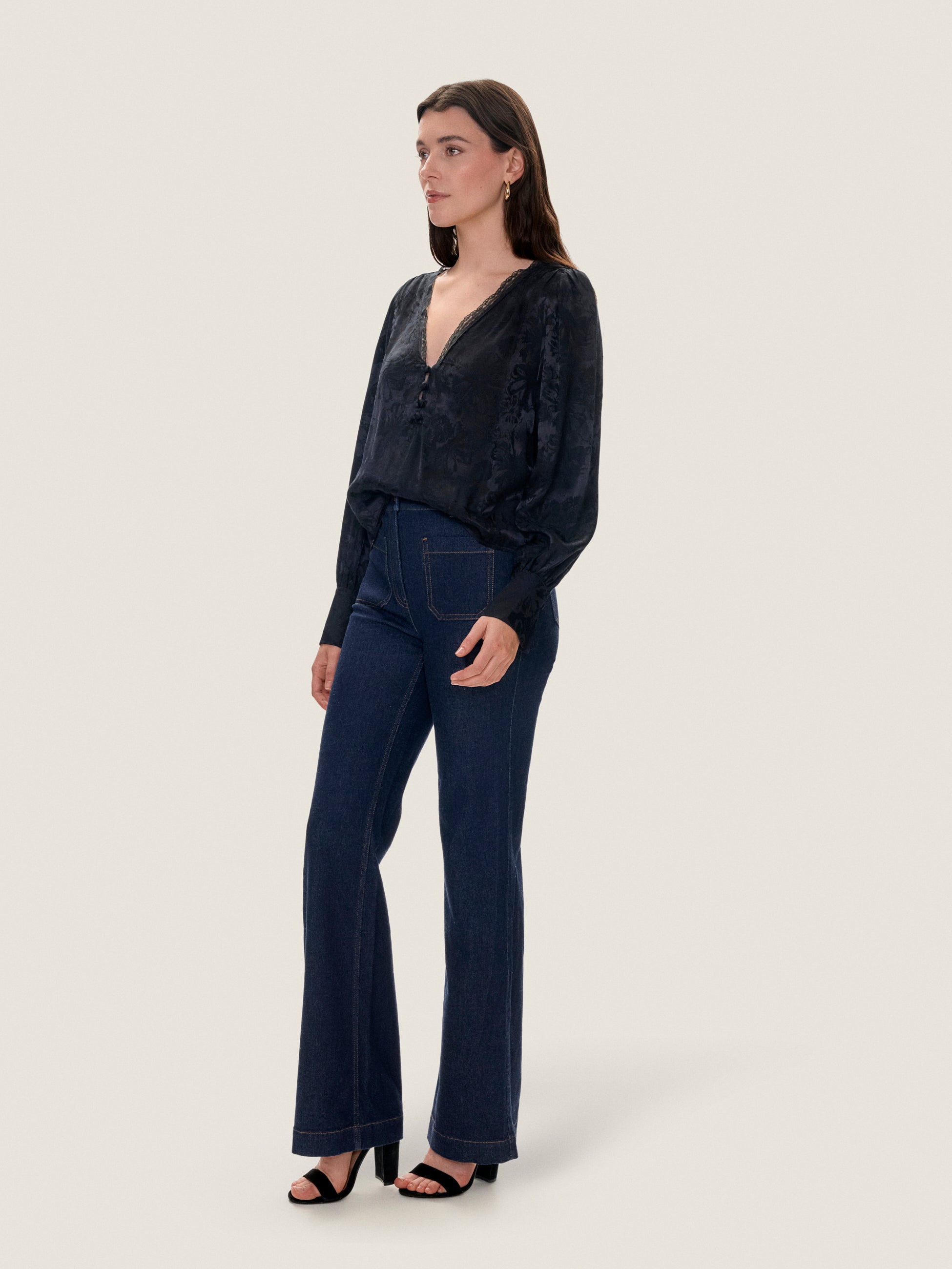  Audrey Jacquard Blouse in Noir by Rebecca Taylor