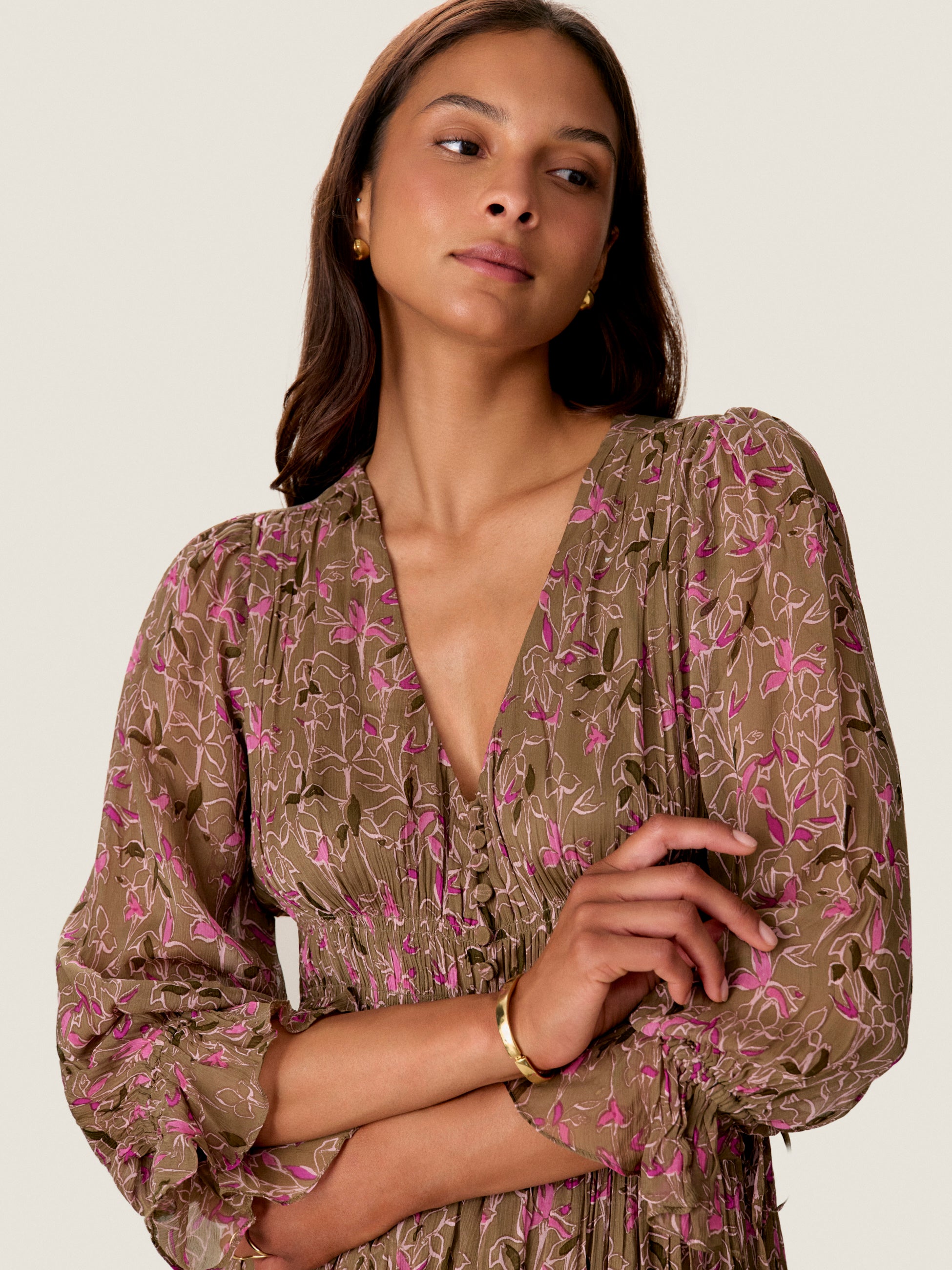  Audrey Smock Maxi Dress in Olive Multi by Rebecca Taylor