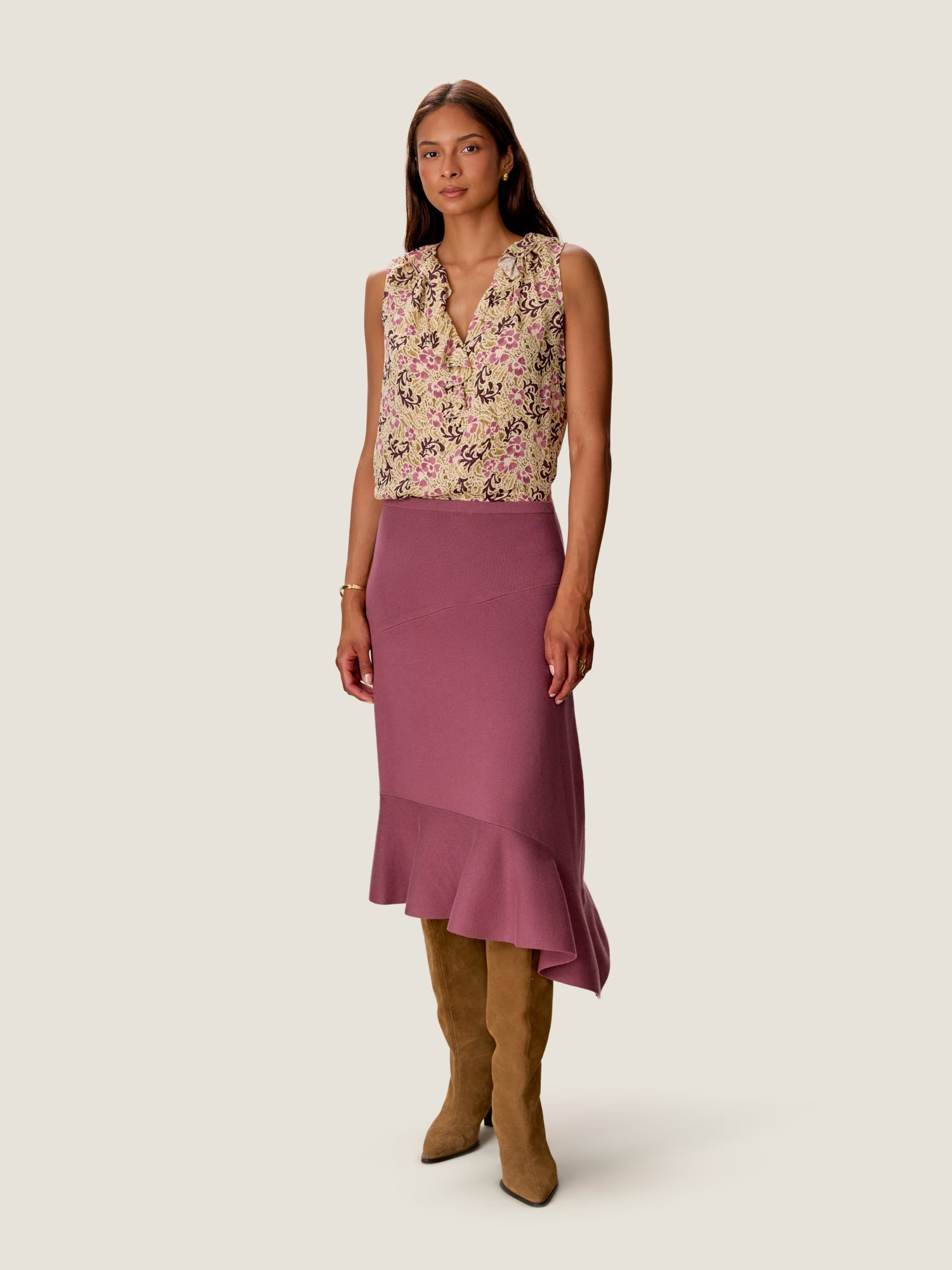  Caroline Ruffle Sleeveless Top in Alabaster Multi by Rebecca Taylor