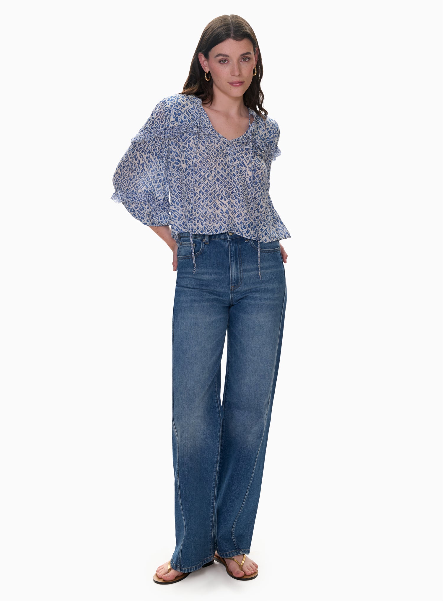  Charlotte Print Mix Blouse in Indigo Blue Multi by Rebecca Taylor