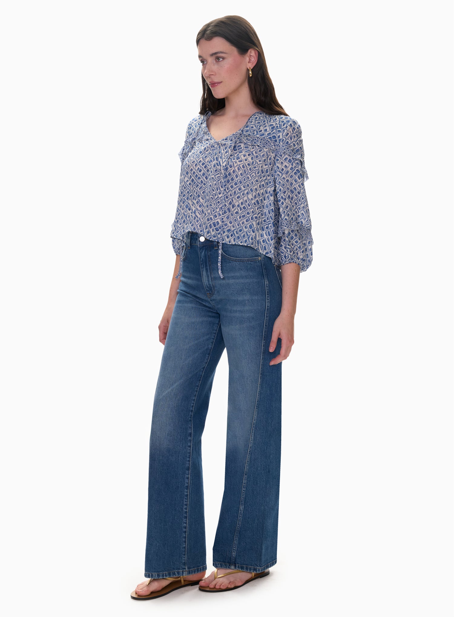  Charlotte Print Mix Blouse in Indigo Blue Multi by Rebecca Taylor