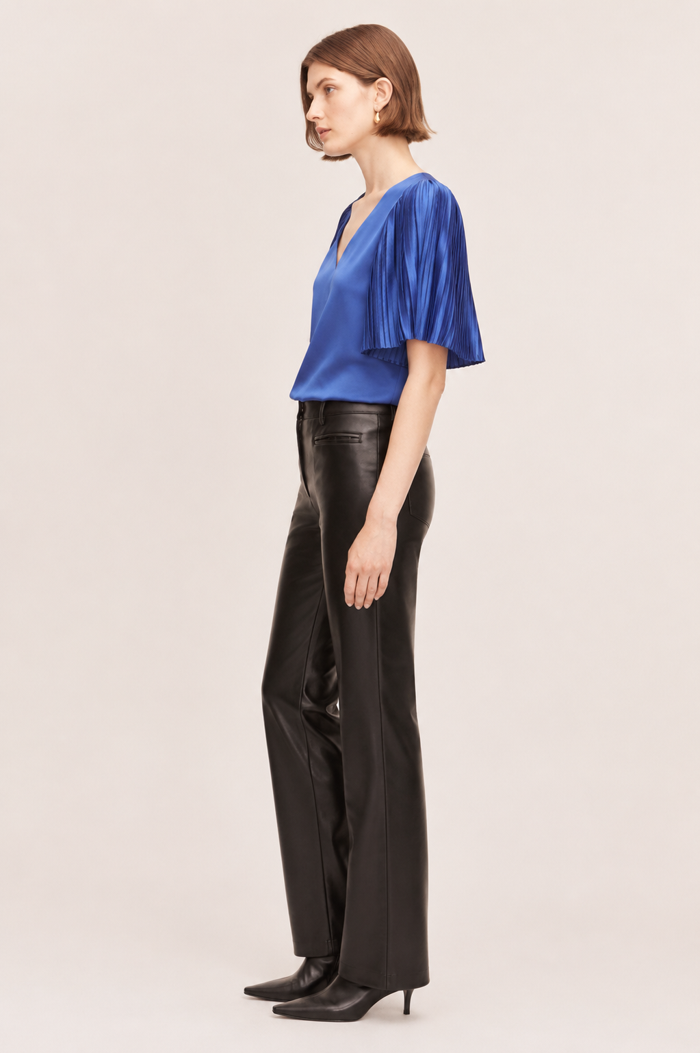  Pleated Sleeve Blouse in Cobalt by Rebecca Taylor