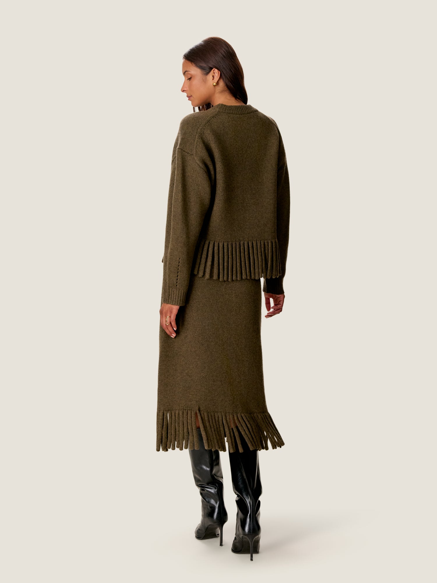  Emelia Fringe Sweater in Olive in Olive by Rebecca Taylor