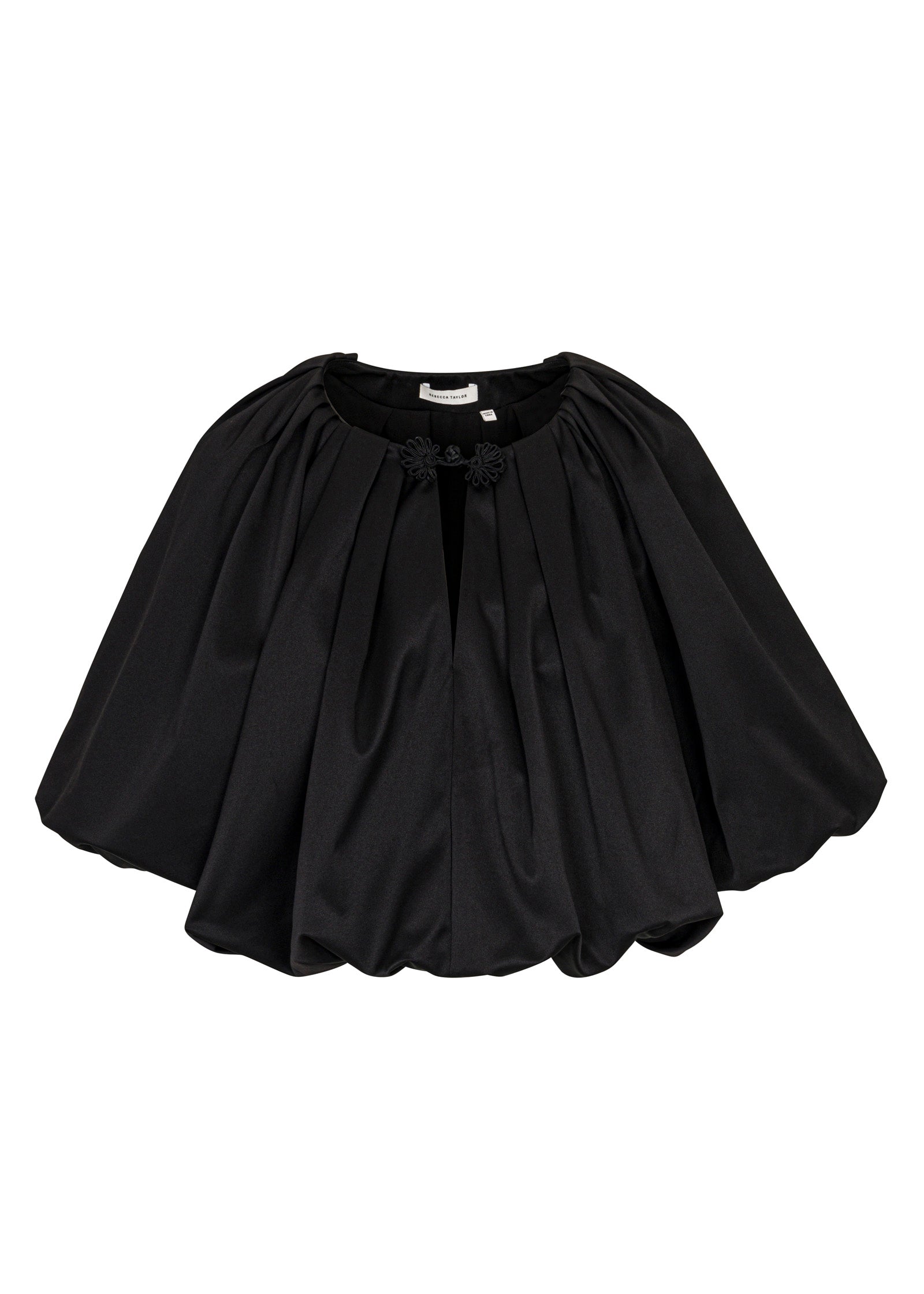Black Gathered Neckline Sateen Top Techy Sateen Bubble Top in Black by Rebecca Taylor