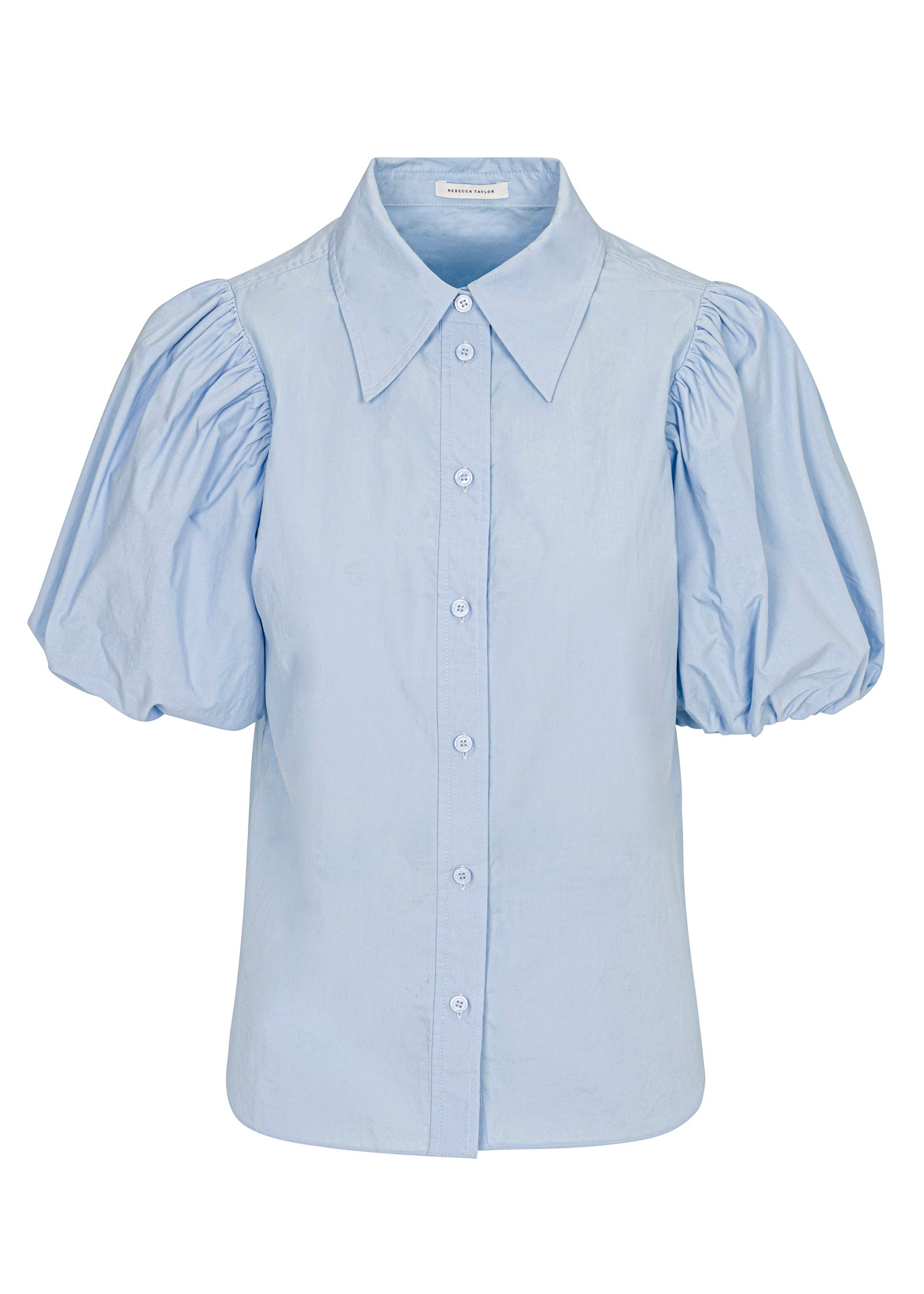 Blue Puff Short-Sleeve Shirt Puff Sleeve Button Down Shirt in French Blue by Rebecca Taylor