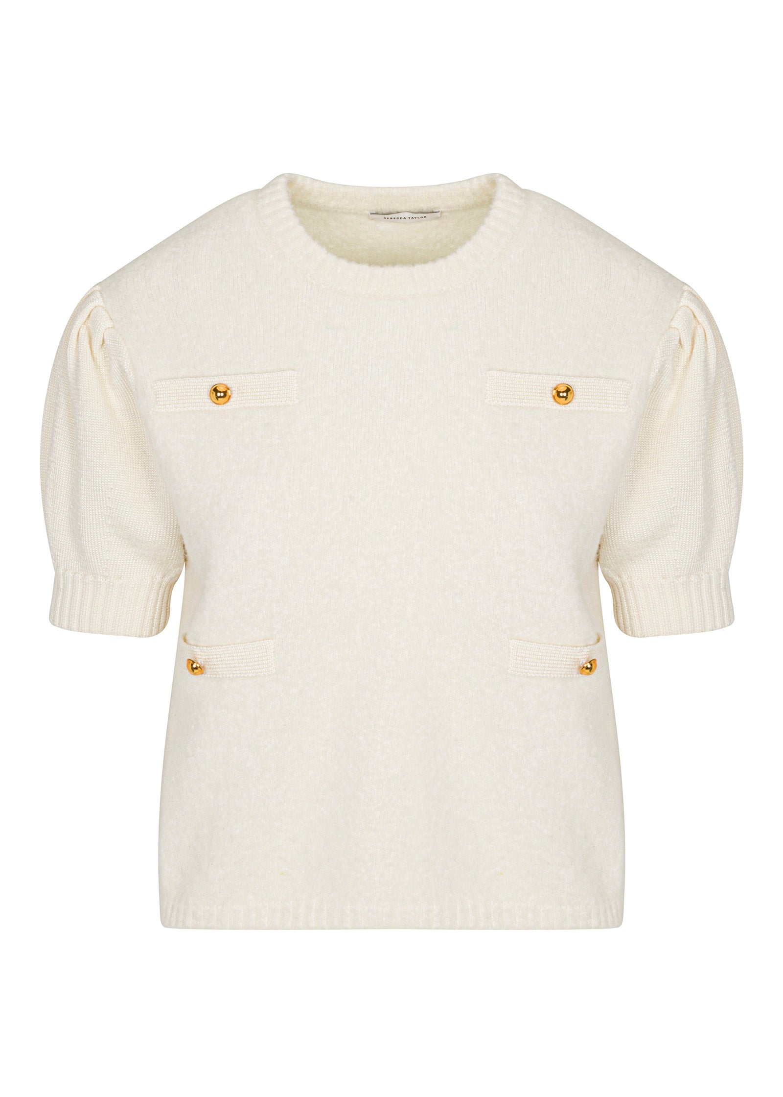 Cream Puffed Sleeve Sweater Boucle Texture Lady Pullover in Cream by Rebecca Taylor