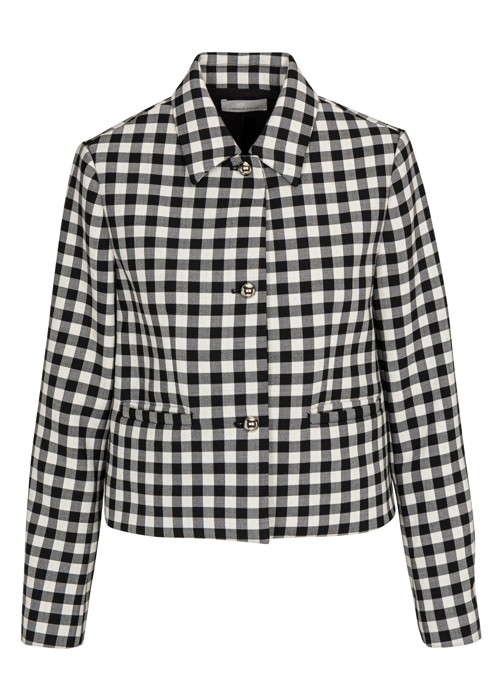 Structured Jacket with Dome Buttons Phillipa Check Cropped Jacket in Black Combo by Rebecca Taylor