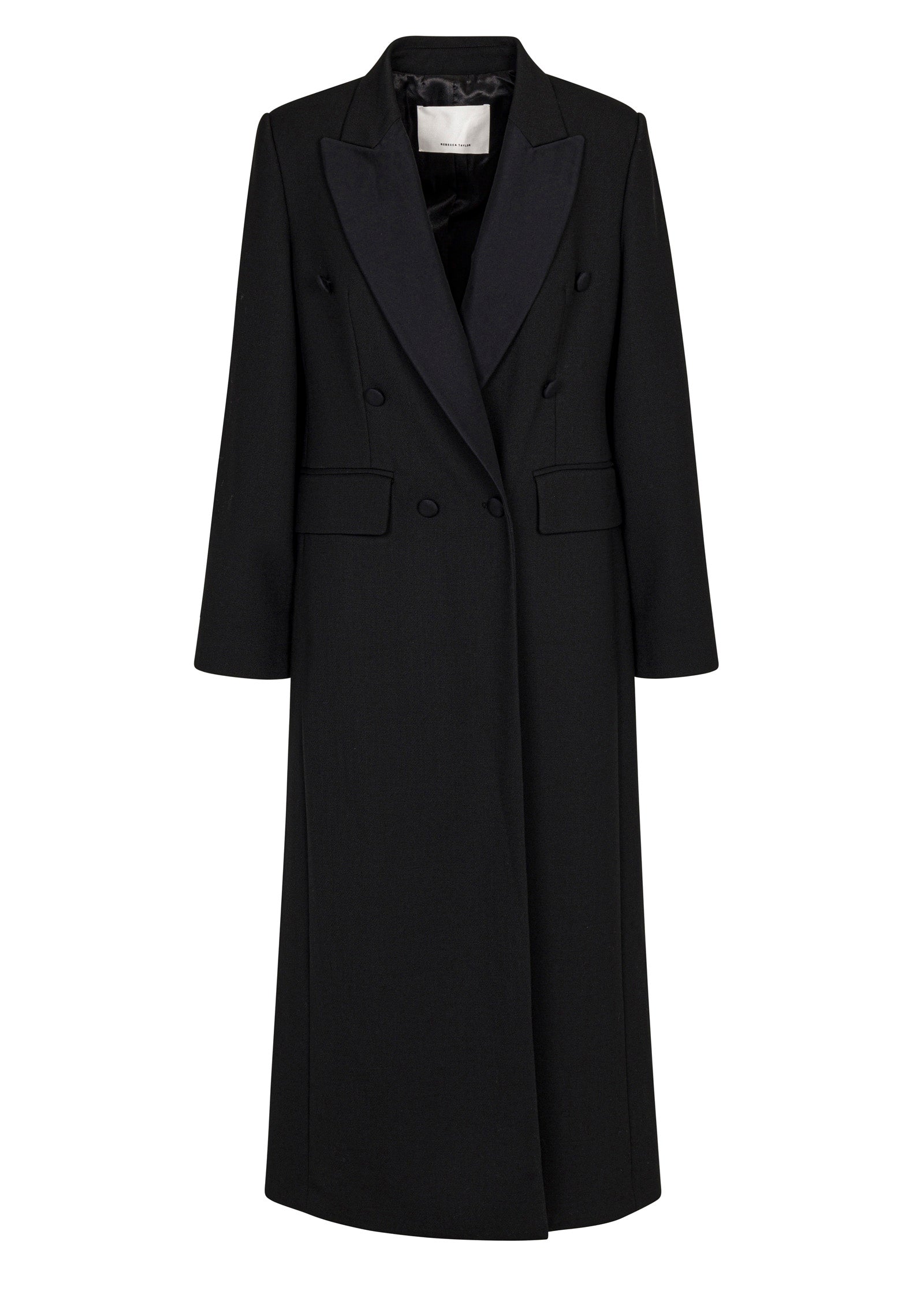 Black Double-Breasted Longline Coat Refined Suiting Crombie Coat in Black by Rebecca Taylor