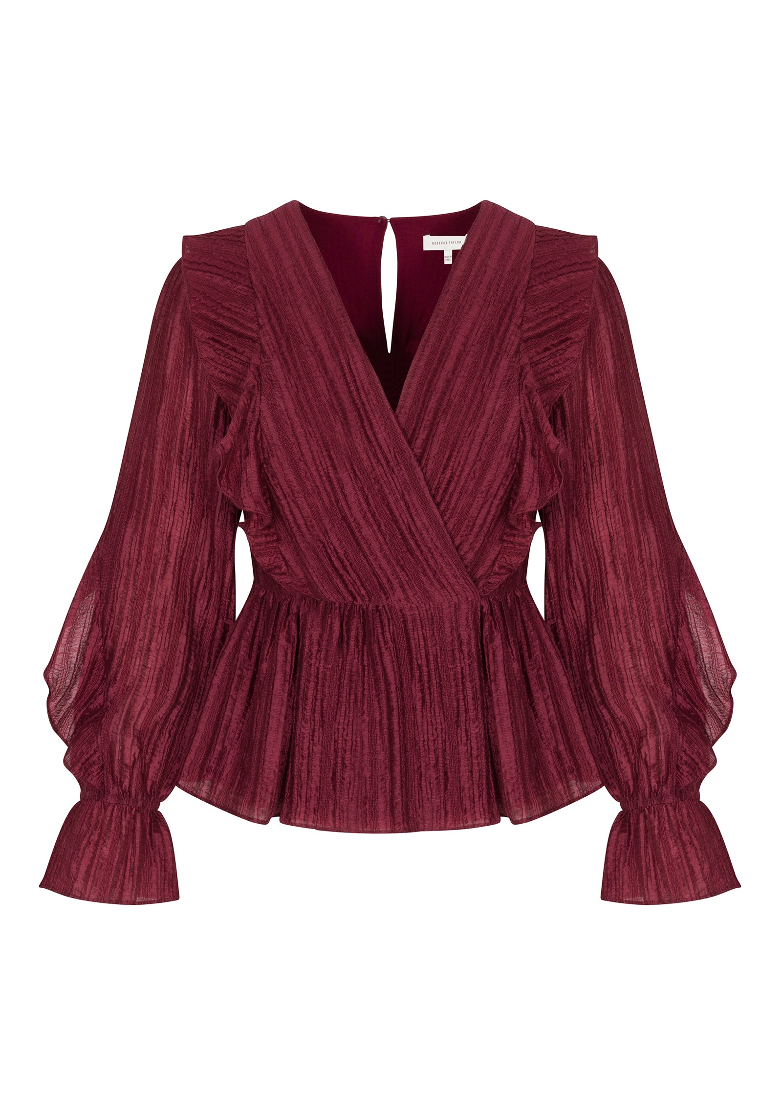  Olivia Ruffle Blouse in Sangria by Rebecca Taylor