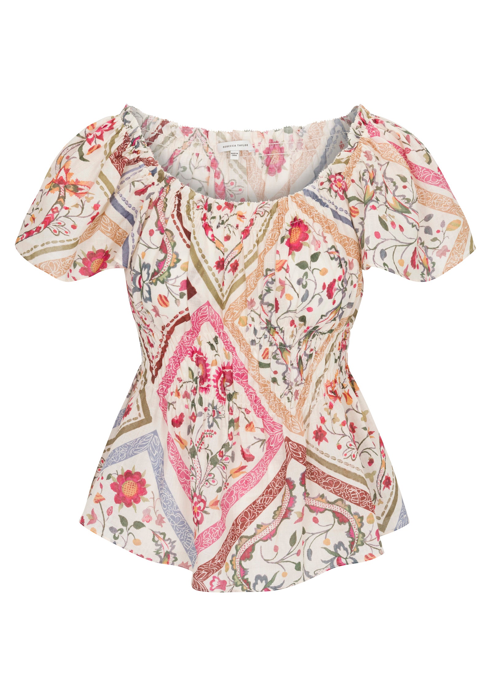  Anya Ramie Top in Montage Floral Ivory Combo by Rebecca Taylor
