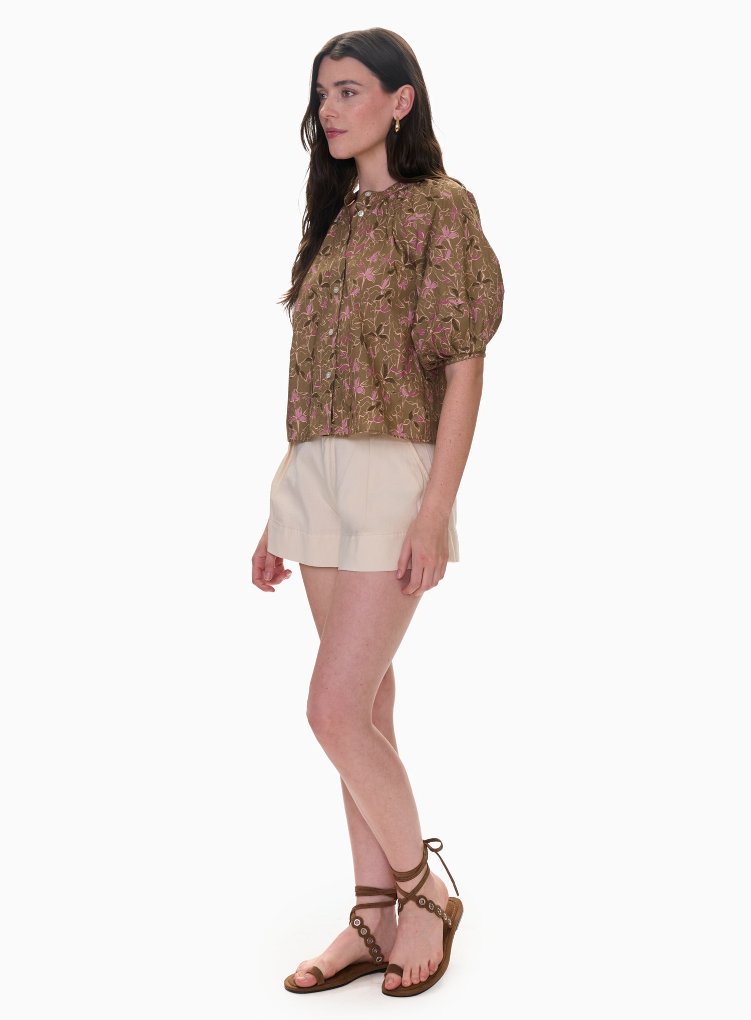  Josie Pleat Shirt in Olive Multi by Rebecca Taylor