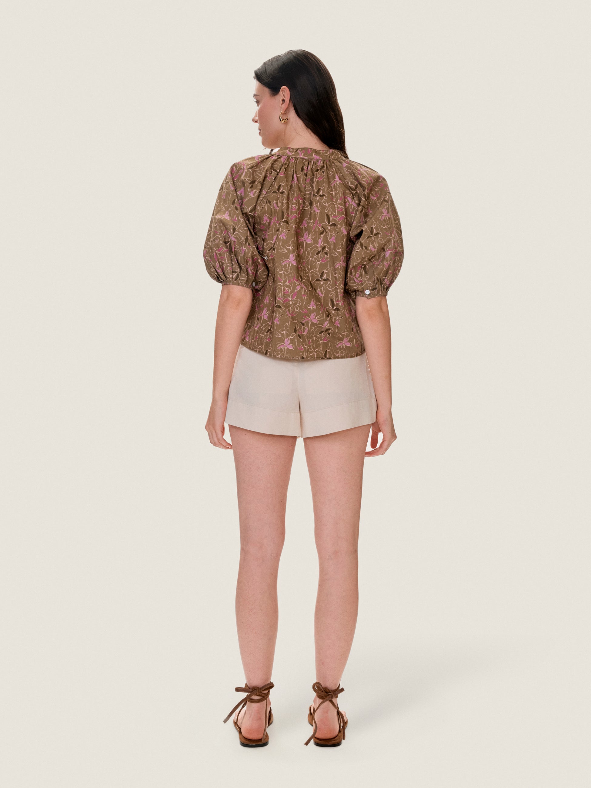  Josie Pleat Shirt in Olive Multi by Rebecca Taylor