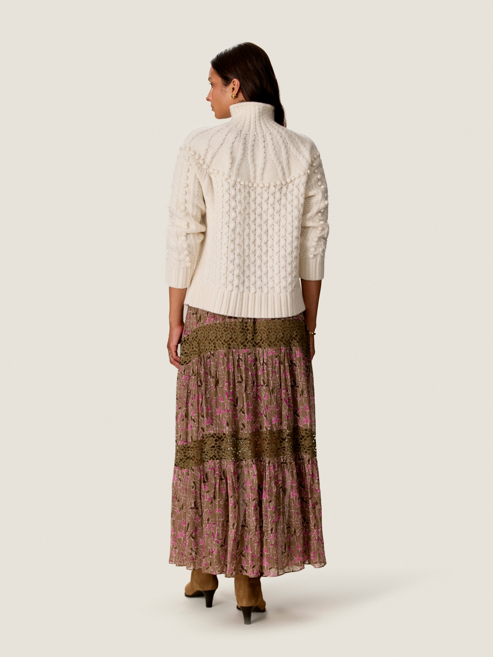  Kinsley Lace Mix Skirt in Olive Multi by Rebecca Taylor