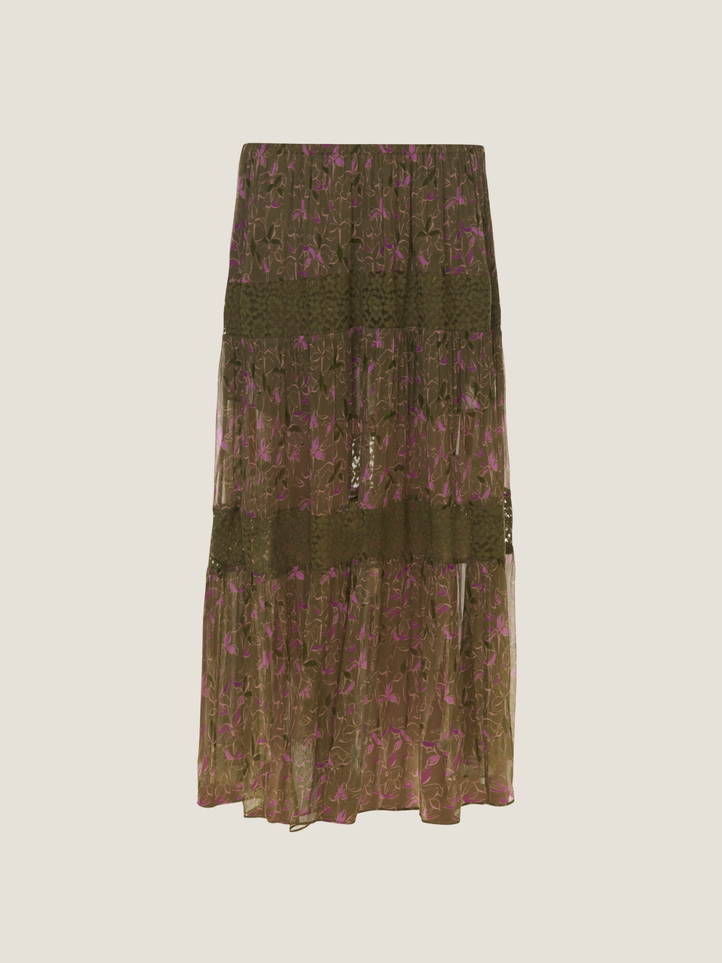  Kinsley Lace Mix Skirt in Olive Multi by Rebecca Taylor
