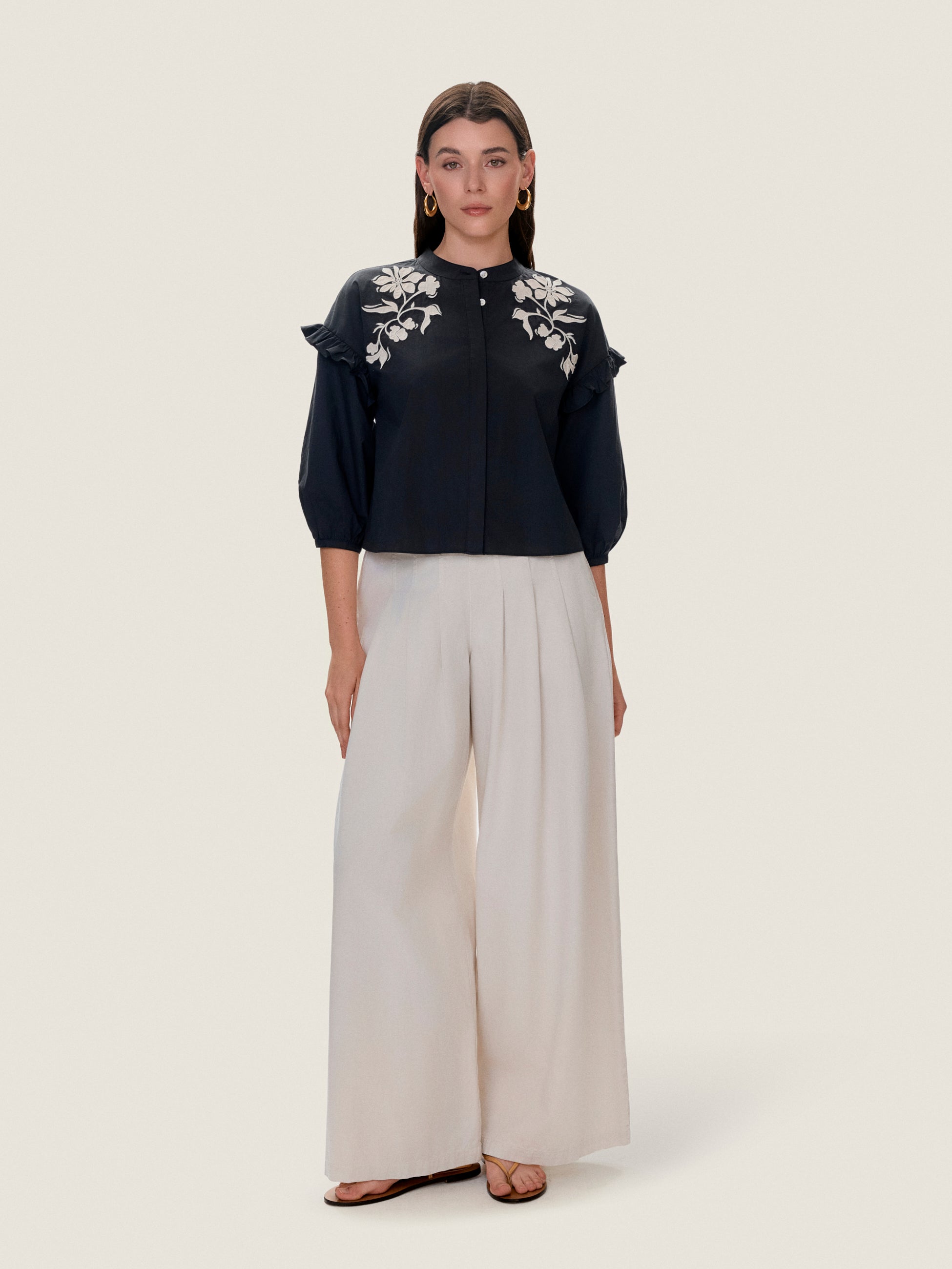  Lydia Applique Top in Noir by Rebecca Taylor