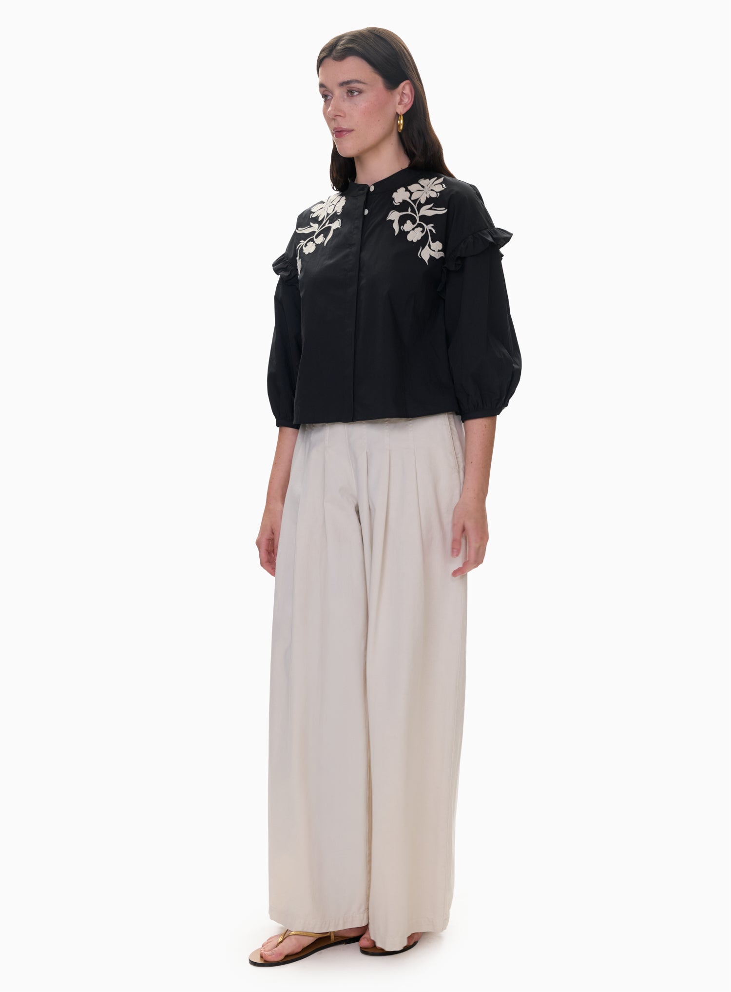  Lydia Applique Top in Noir by Rebecca Taylor