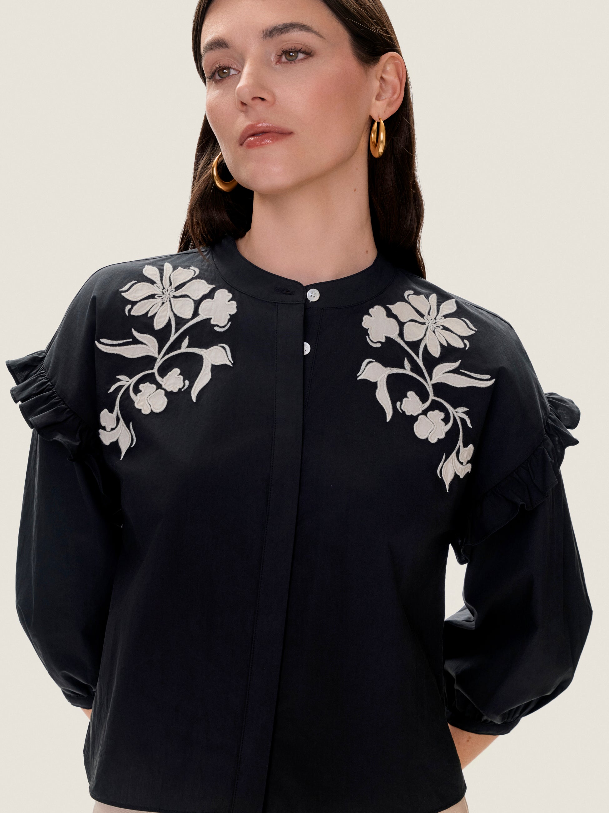  Lydia Applique Top in Noir by Rebecca Taylor