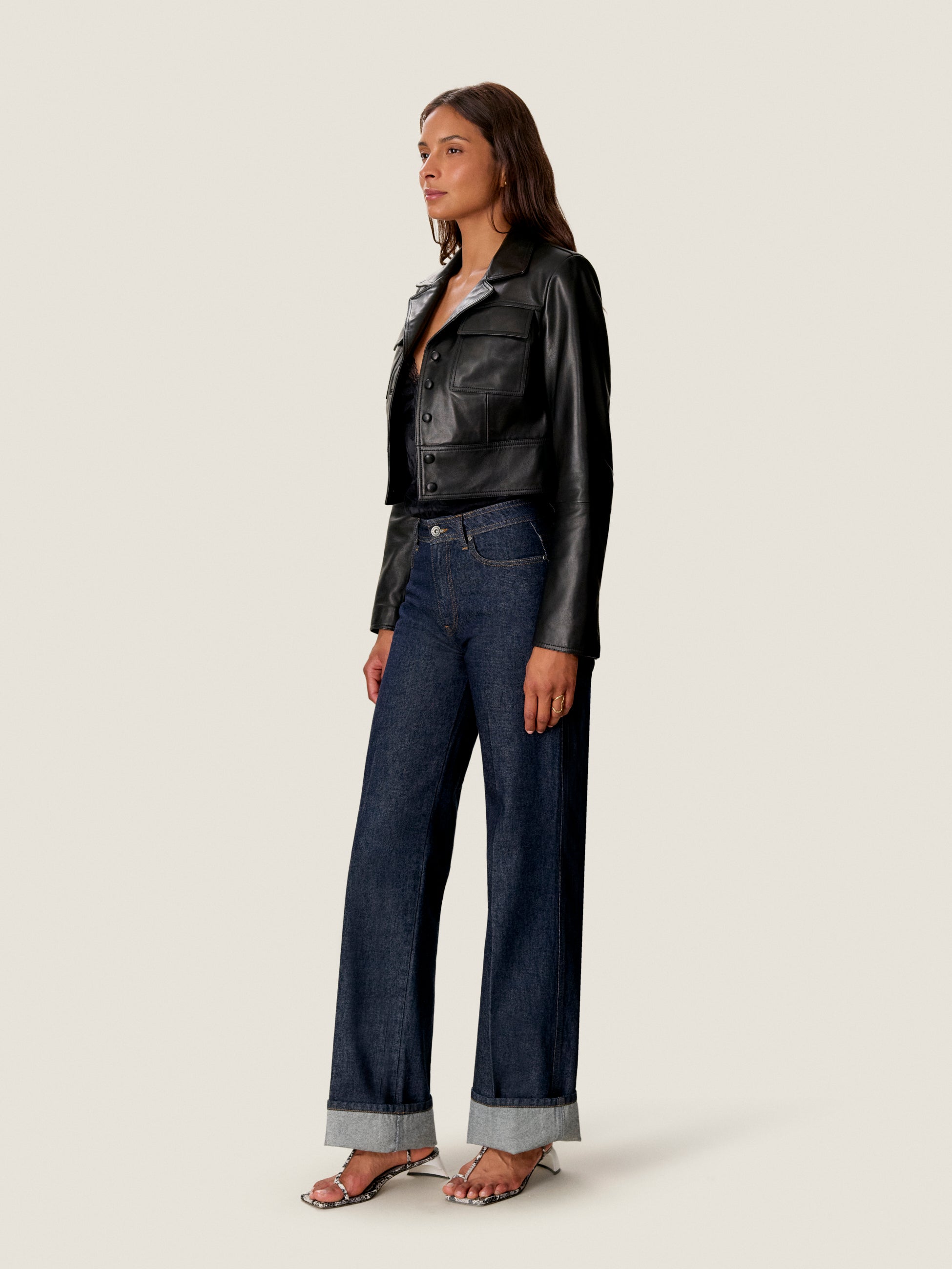  Piper Crop Leather Jacket in Noir by Rebecca Taylor