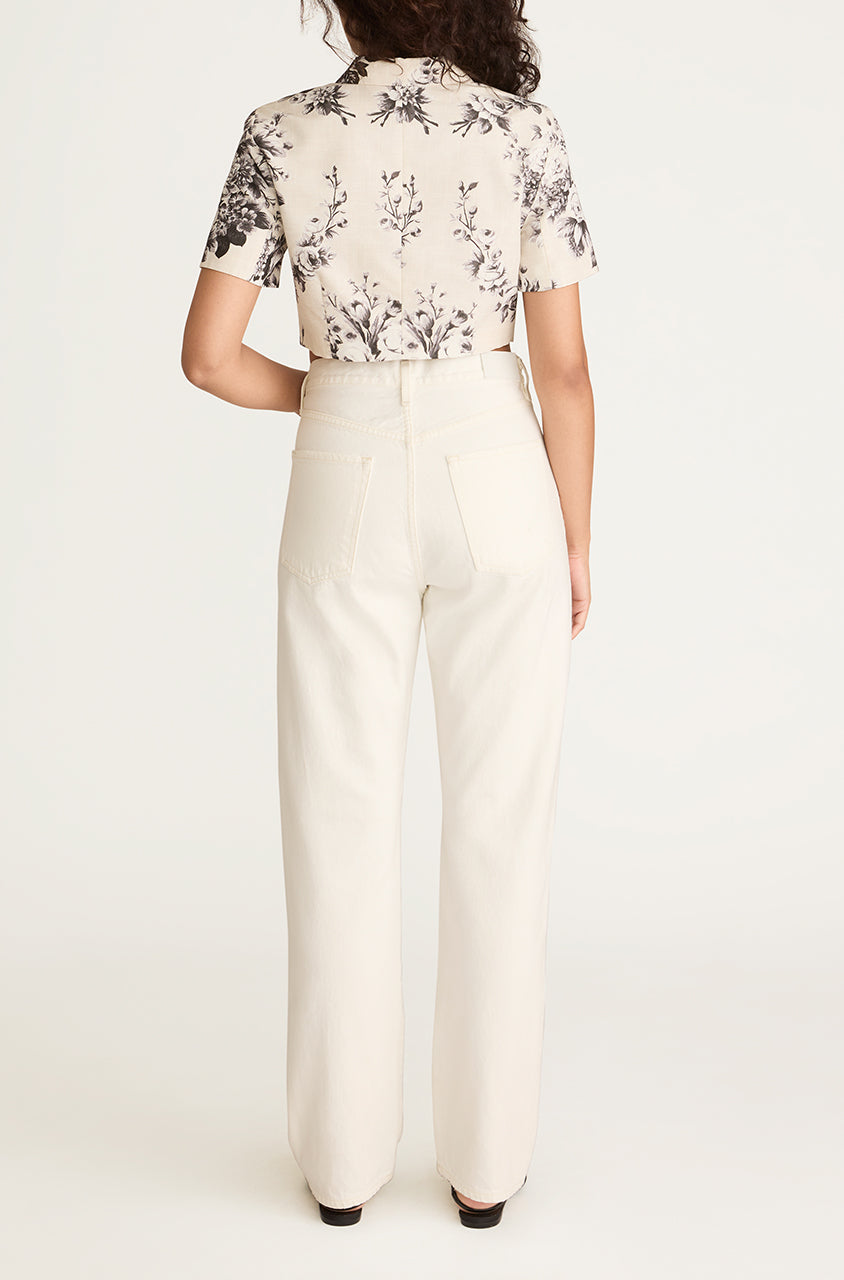 Floral Cropped Short-sleeve Shirt Emblem Fleur Blouse in Ivory Combo by Rebecca Taylor