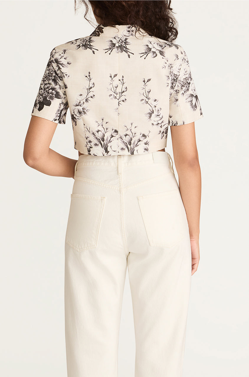 Floral Cropped Short-sleeve Shirt Emblem Fleur Blouse in Ivory Combo by Rebecca Taylor