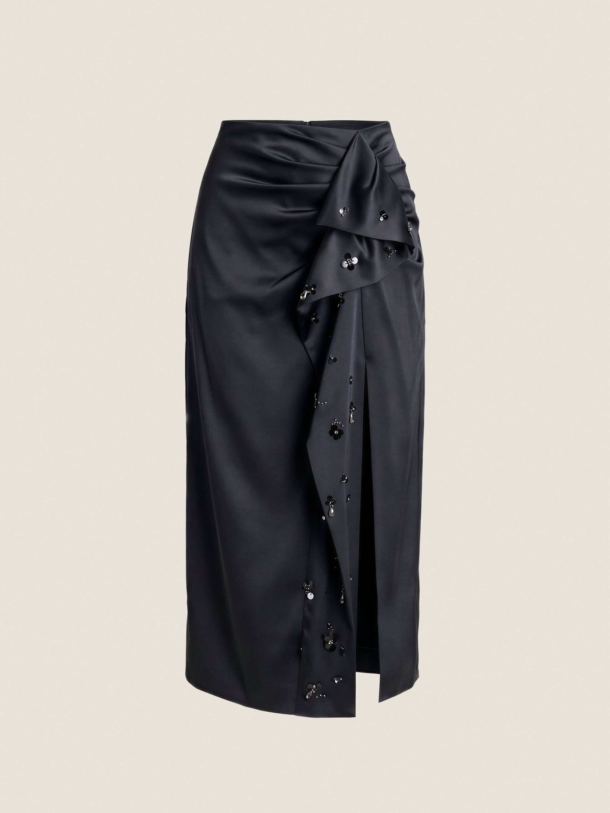  Ari Satin Drapey Skirt in Noir by Rebecca Taylor