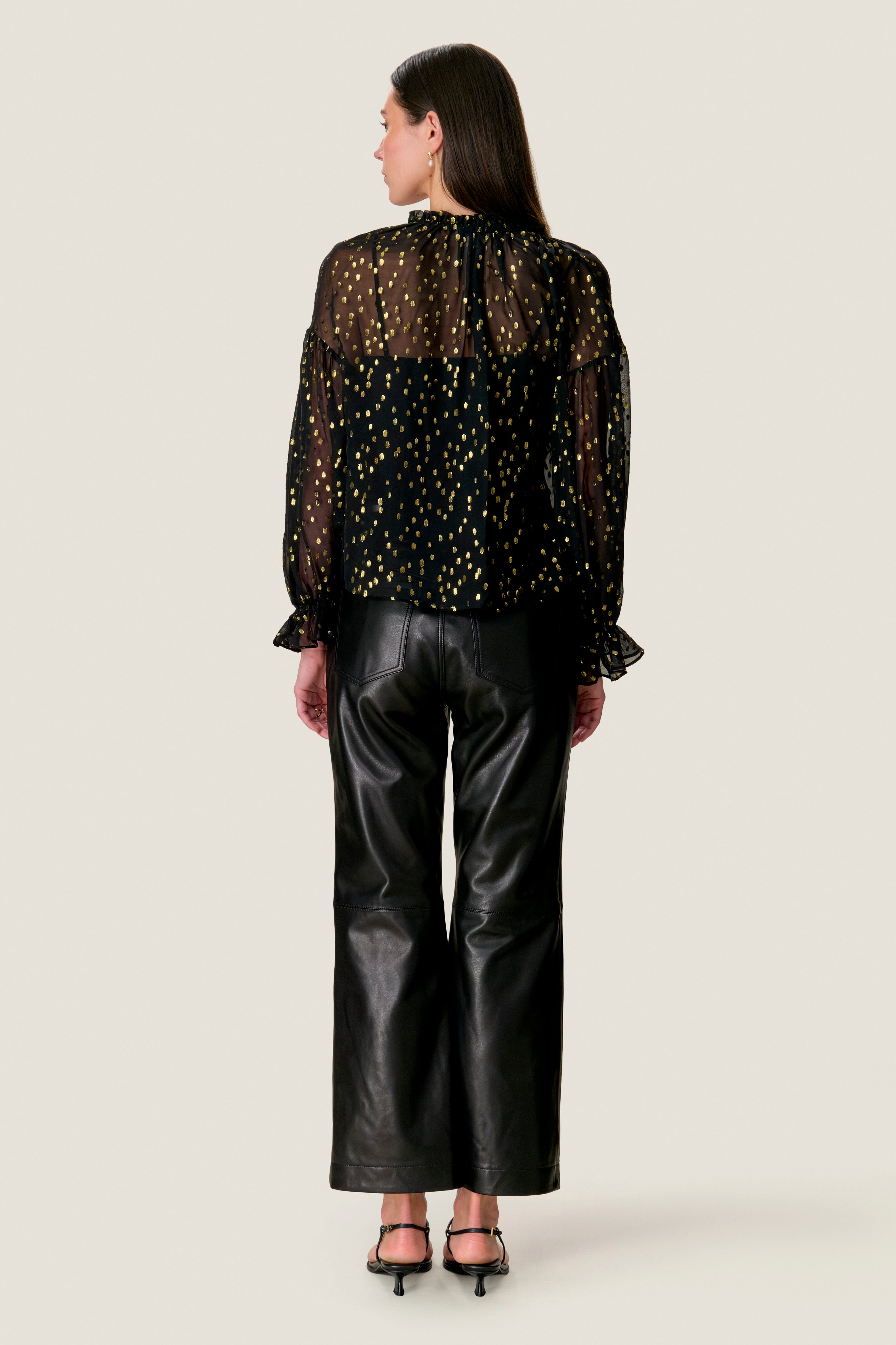  Tiana Metallic Dot Longsleeve Top in Noir by Rebecca Taylor