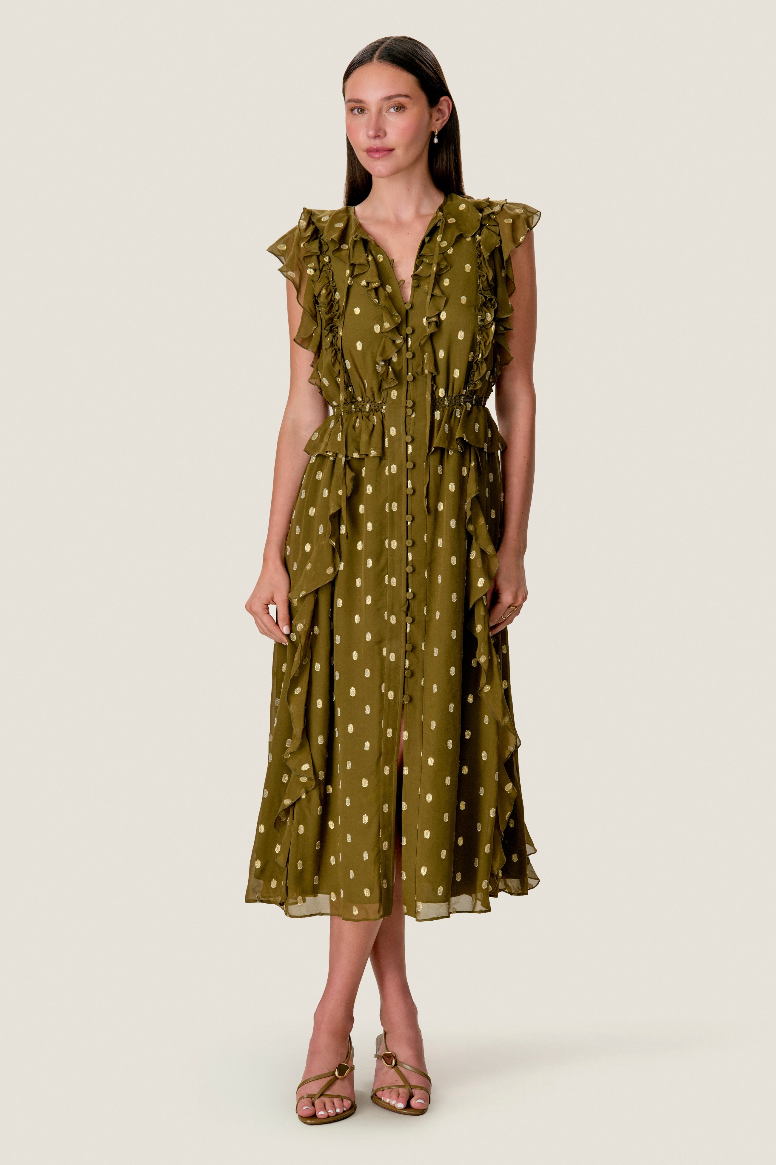  Kinley Metallic Dot Dress in Olive by Rebecca Taylor