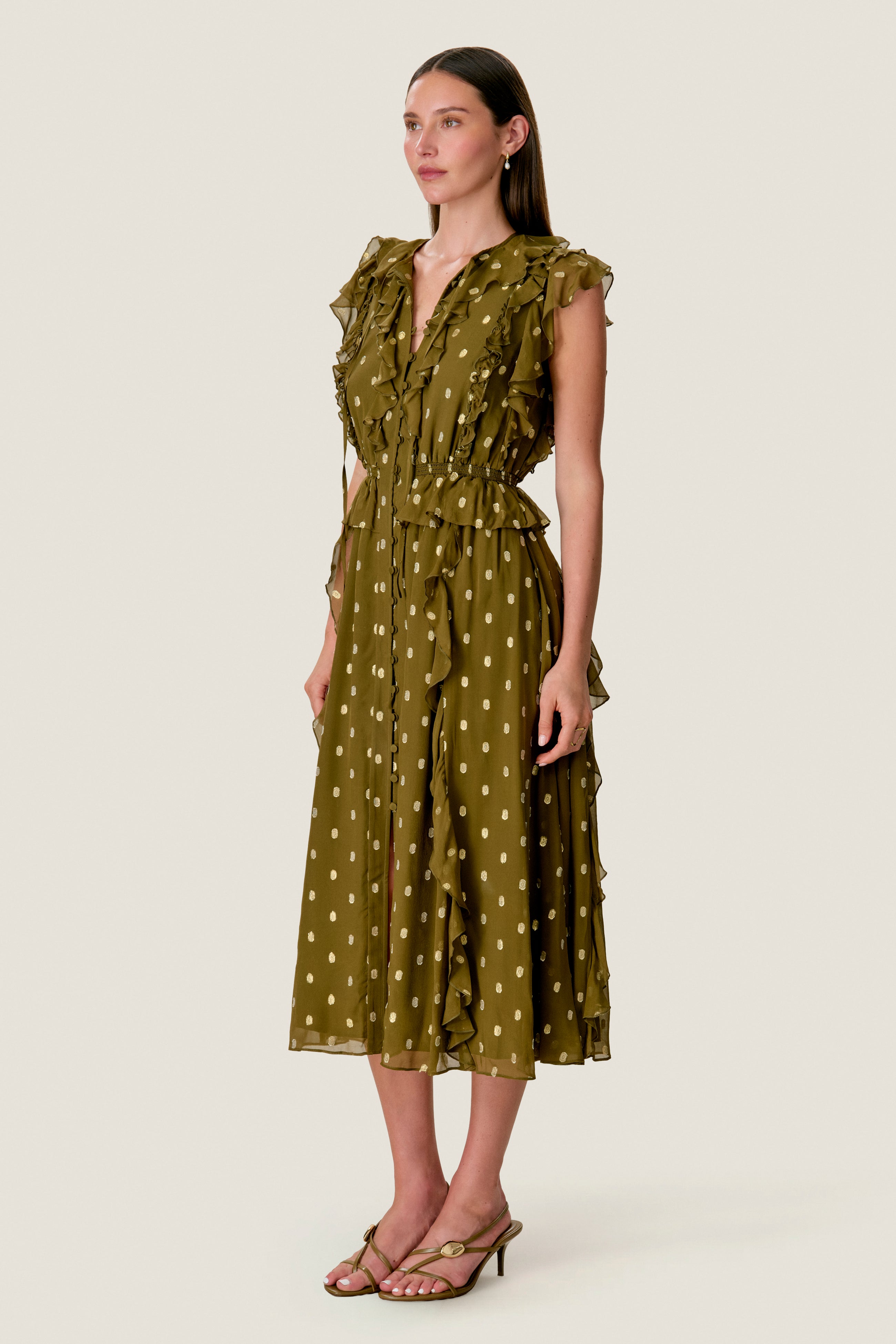  Kinley Metallic Dot Dress in Olive by Rebecca Taylor