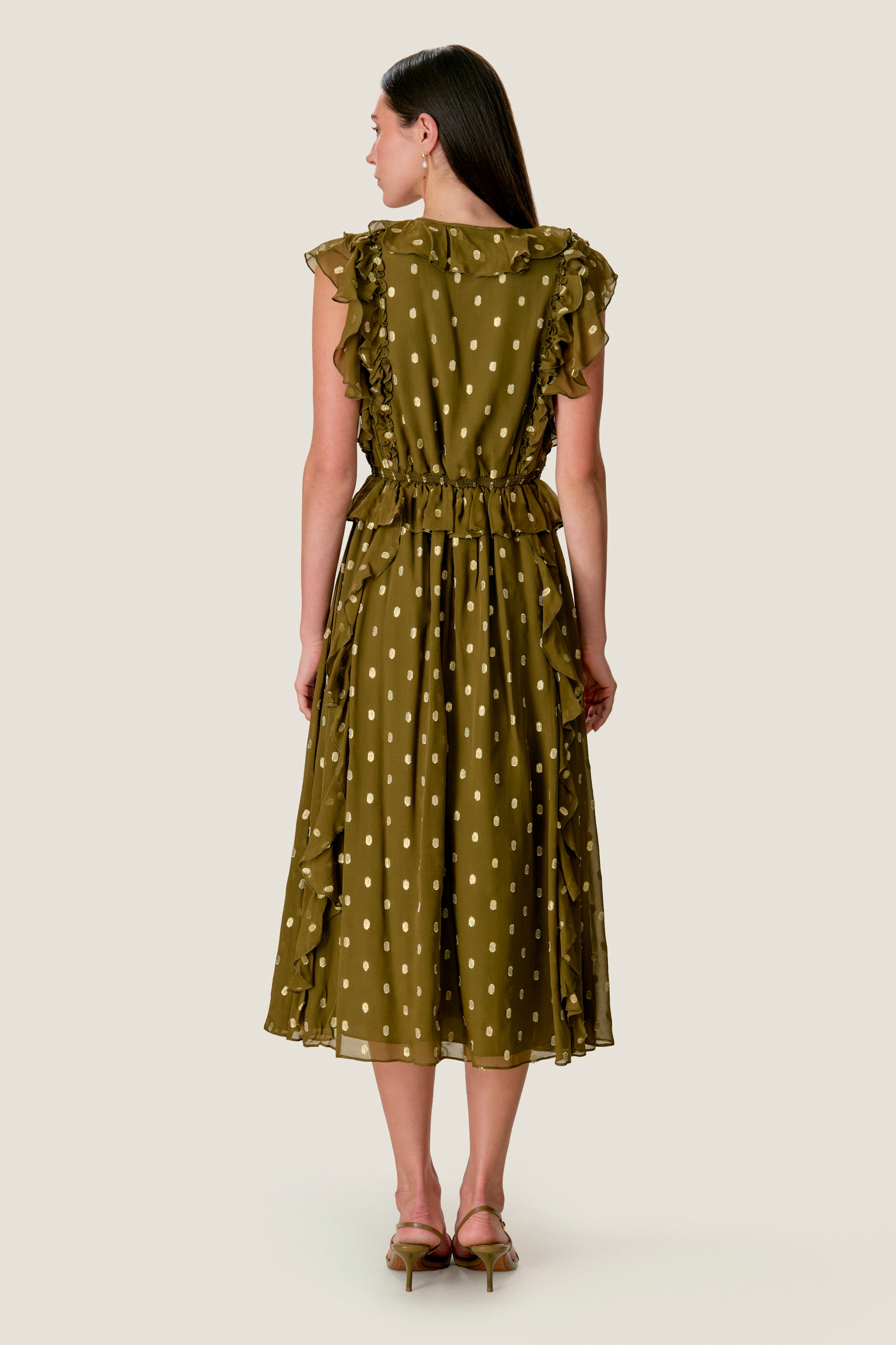  Kinley Metallic Dot Dress in Olive by Rebecca Taylor