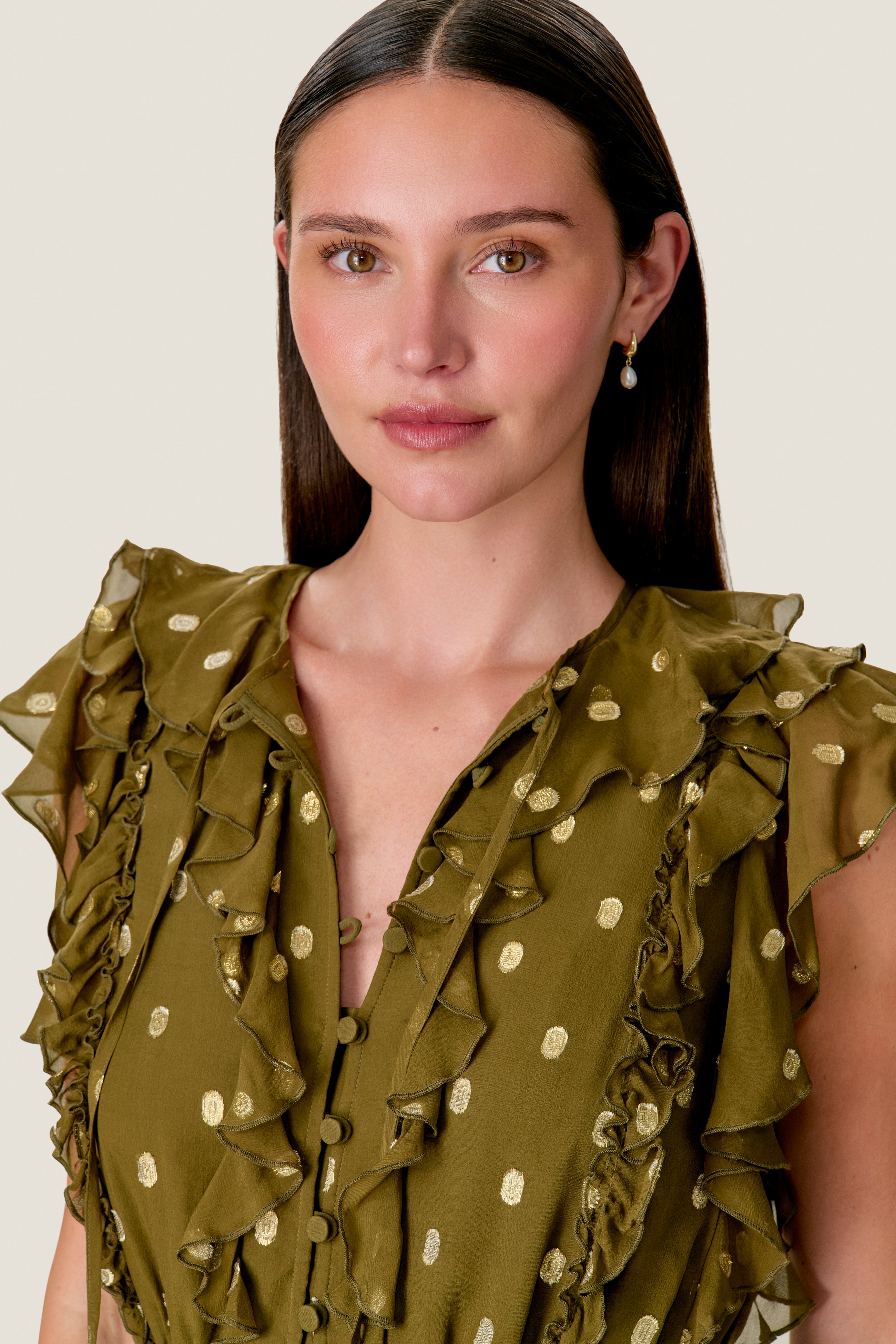  Kinley Metallic Dot Dress in Olive by Rebecca Taylor