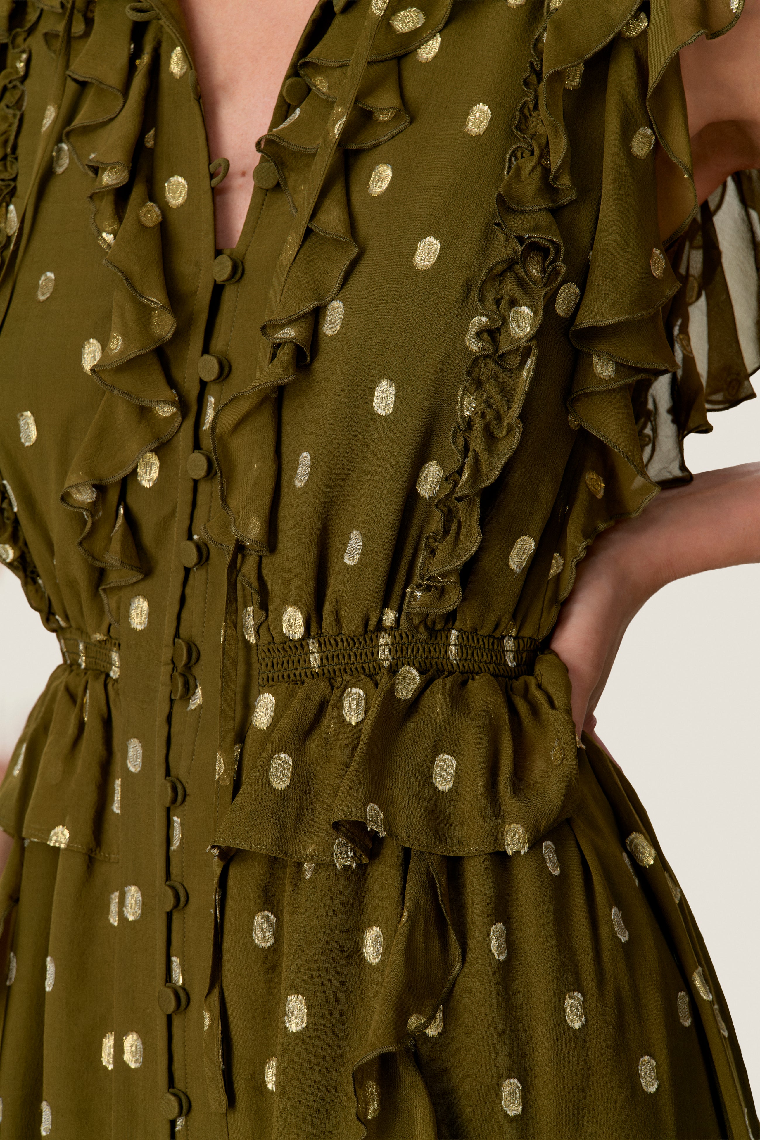  Kinley Metallic Dot Dress in Olive by Rebecca Taylor