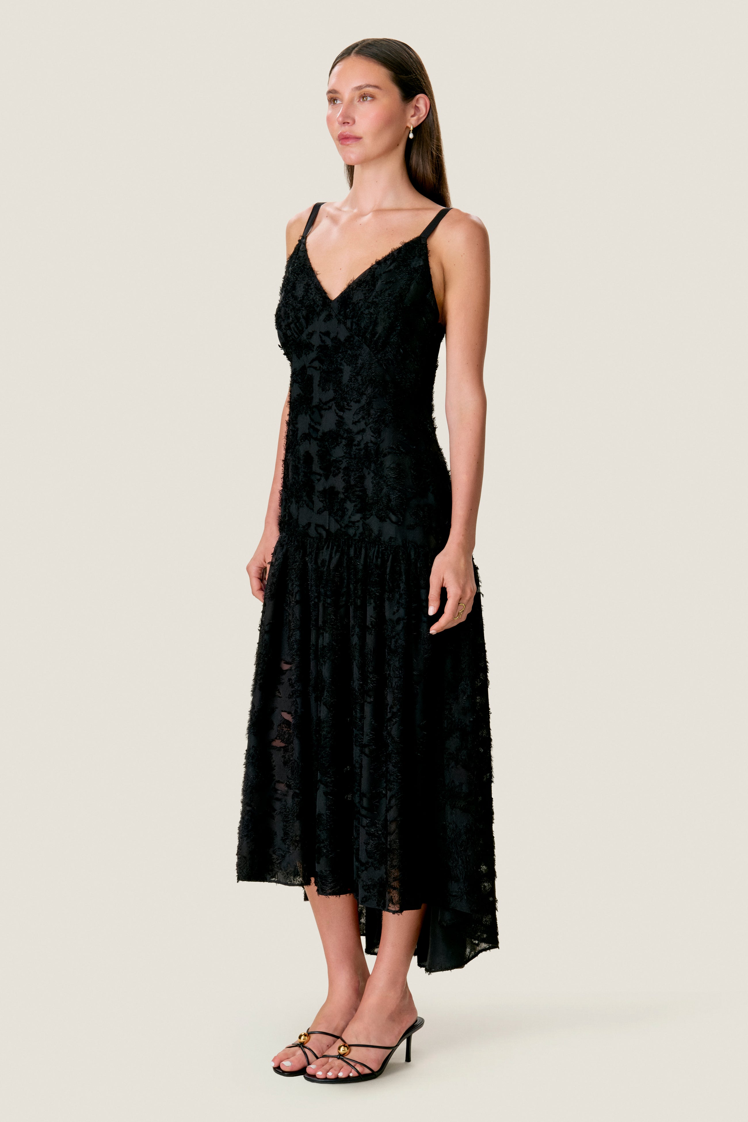  Sierra Textured High-Low Maxi Dress in Noir by Rebecca Taylor