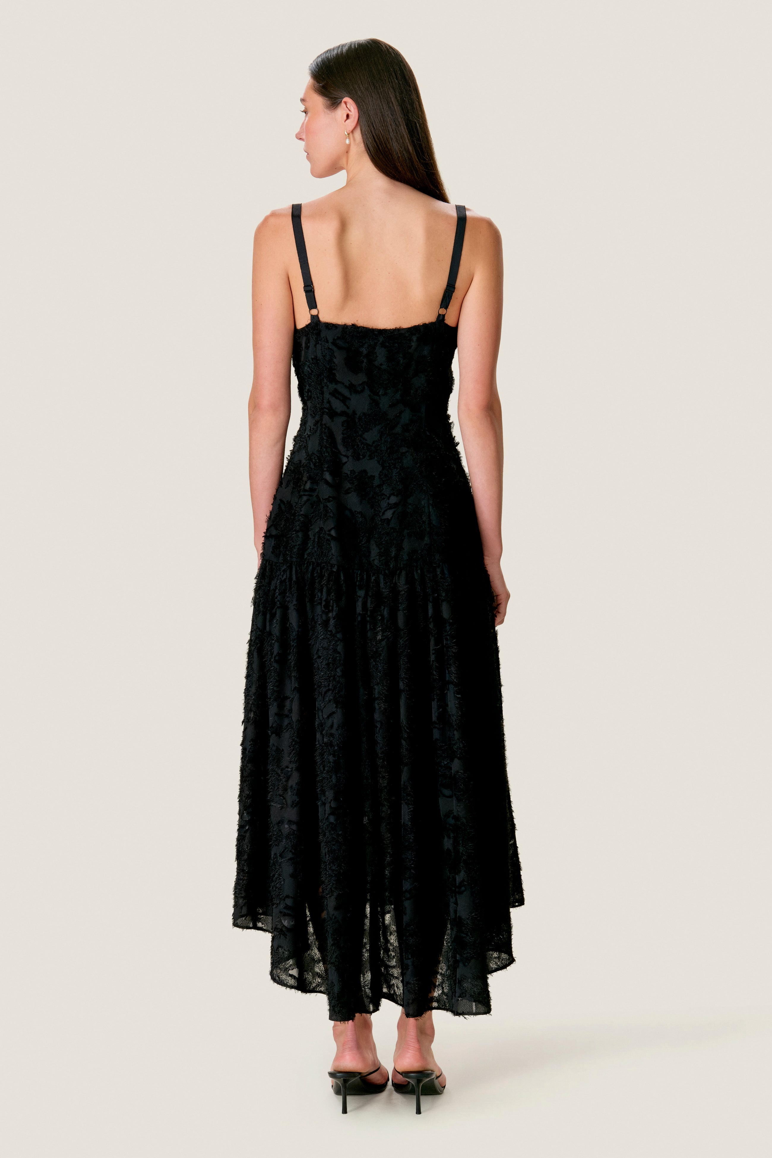 Sierra Textured High-Low Maxi Dress in Noir by Rebecca Taylor