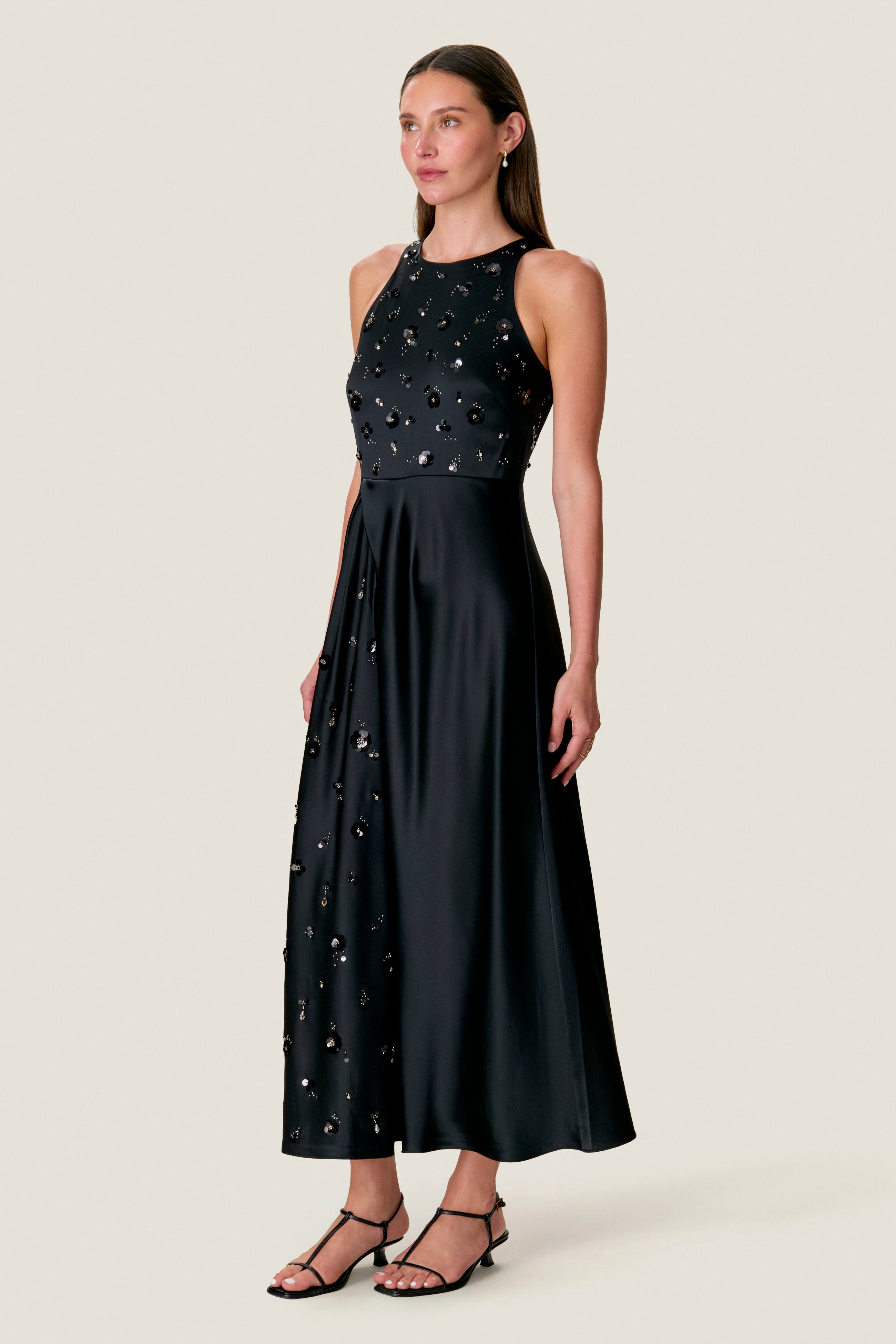  Camille Embellished Midi Dress in Noir by Rebecca Taylor