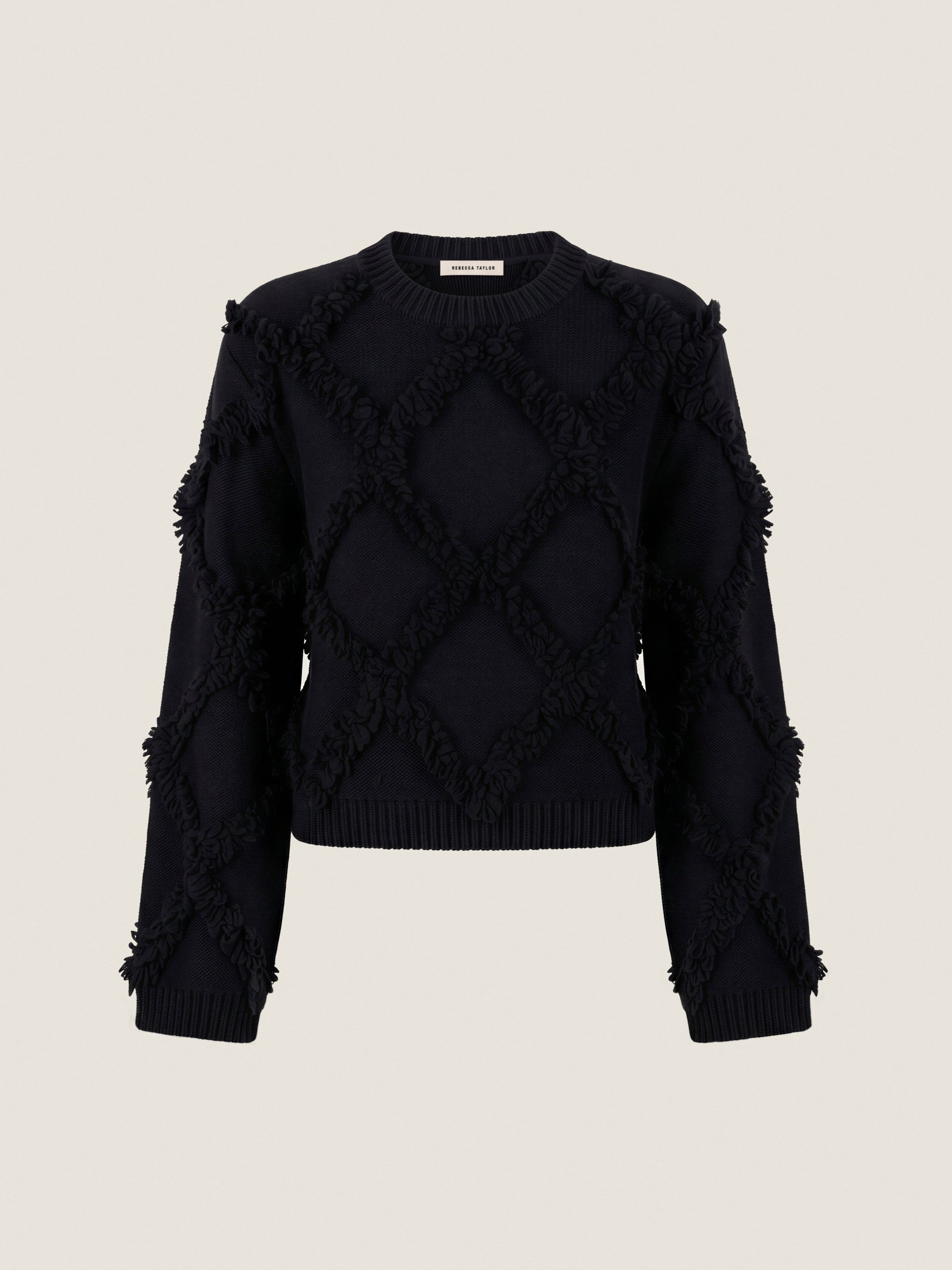  Thea Fringe Sweater in Noir by Rebecca Taylor