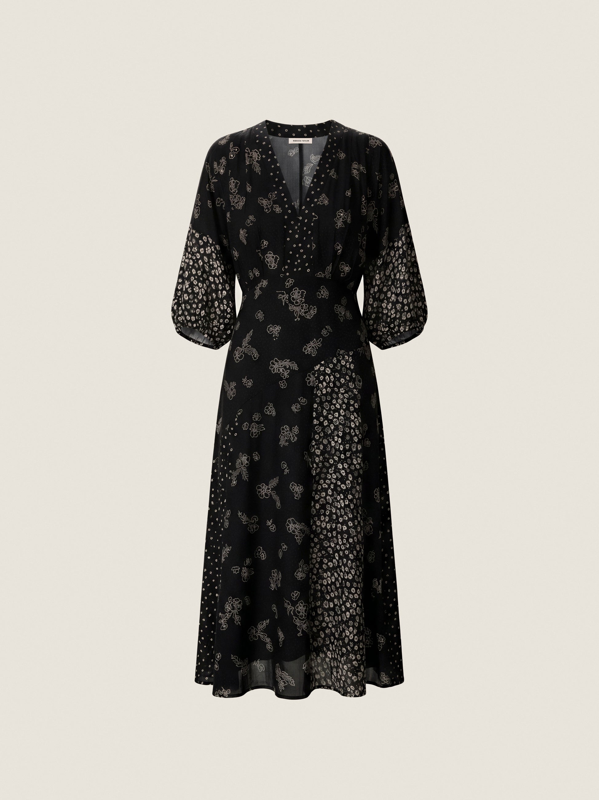  Poppy Print Mix Dress in Noir Multi by Rebecca Taylor