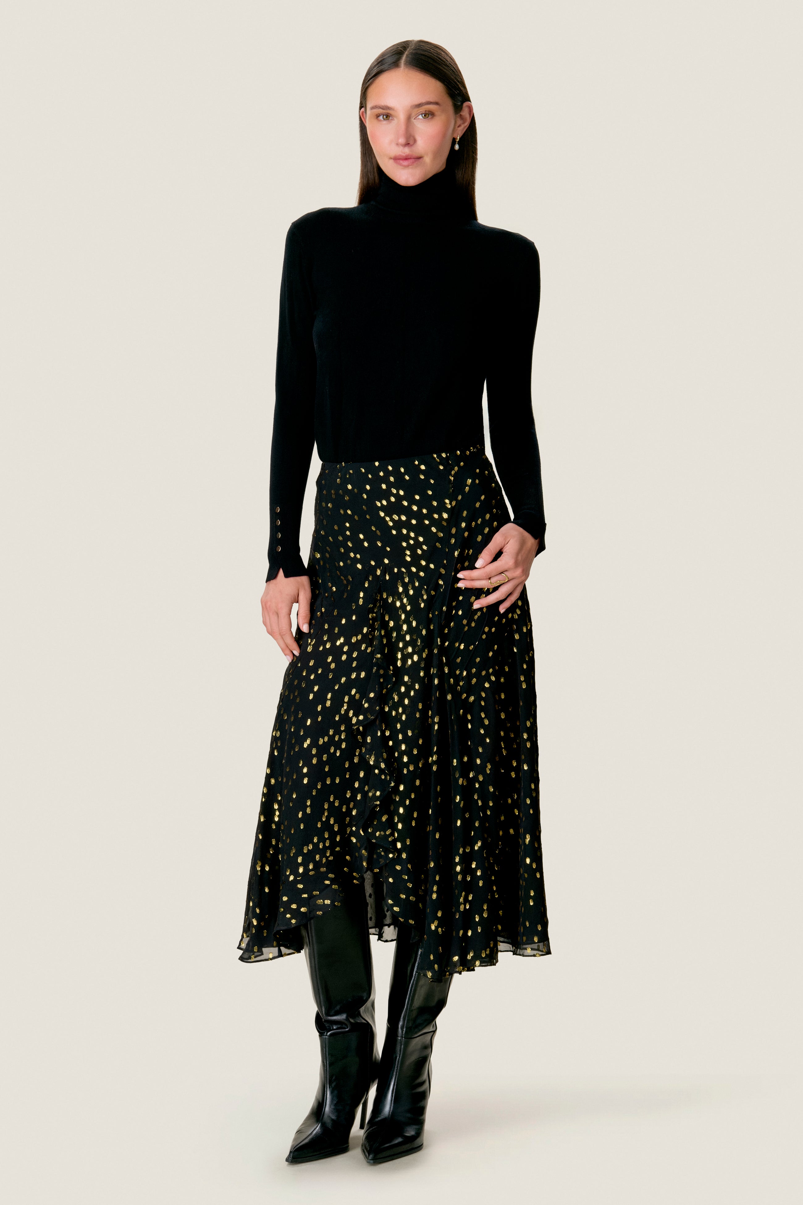  Noha Metallic Dot Skirt in Noir by Rebecca Taylor