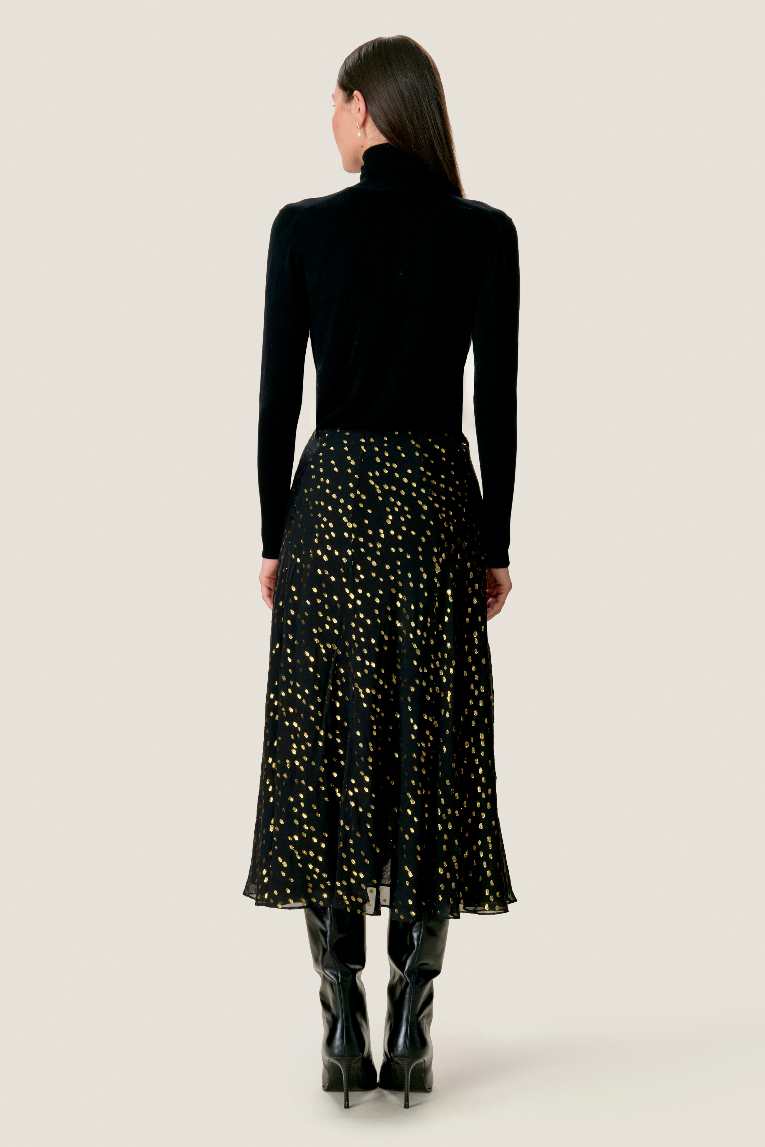  Noha Metallic Dot Skirt in Noir by Rebecca Taylor