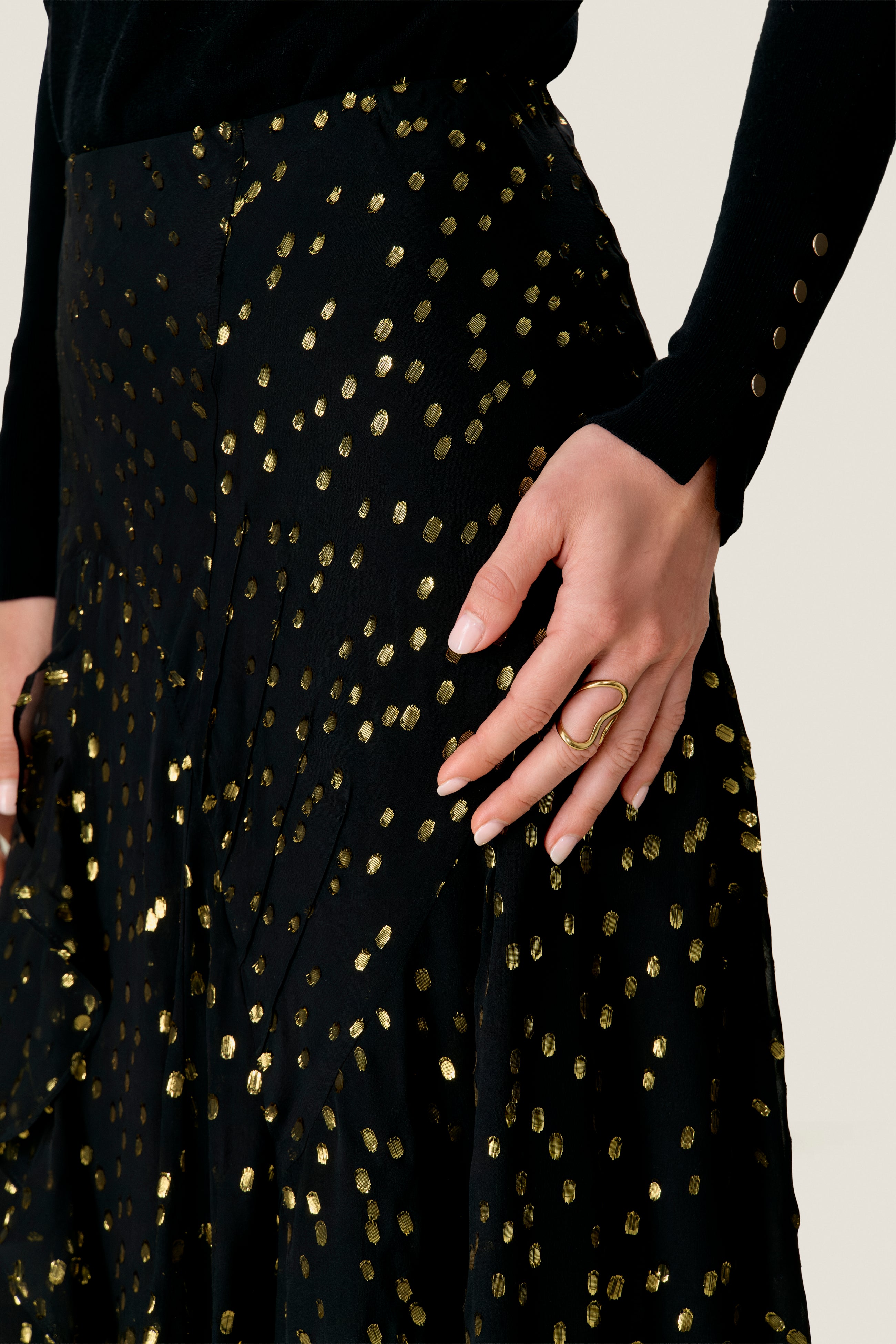  Noha Metallic Dot Skirt in Noir by Rebecca Taylor