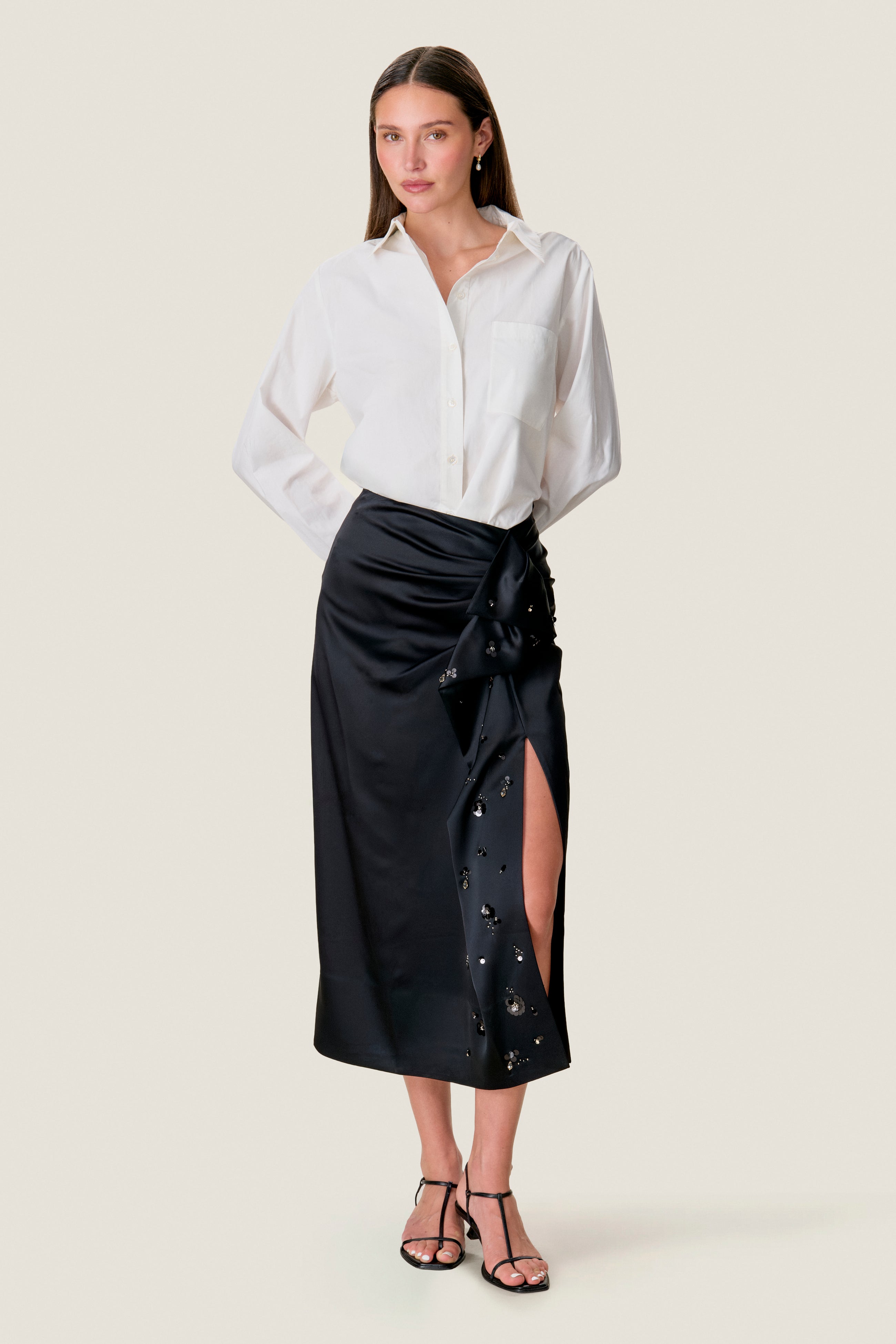  Ari Satin Drapey Skirt in Noir by Rebecca Taylor