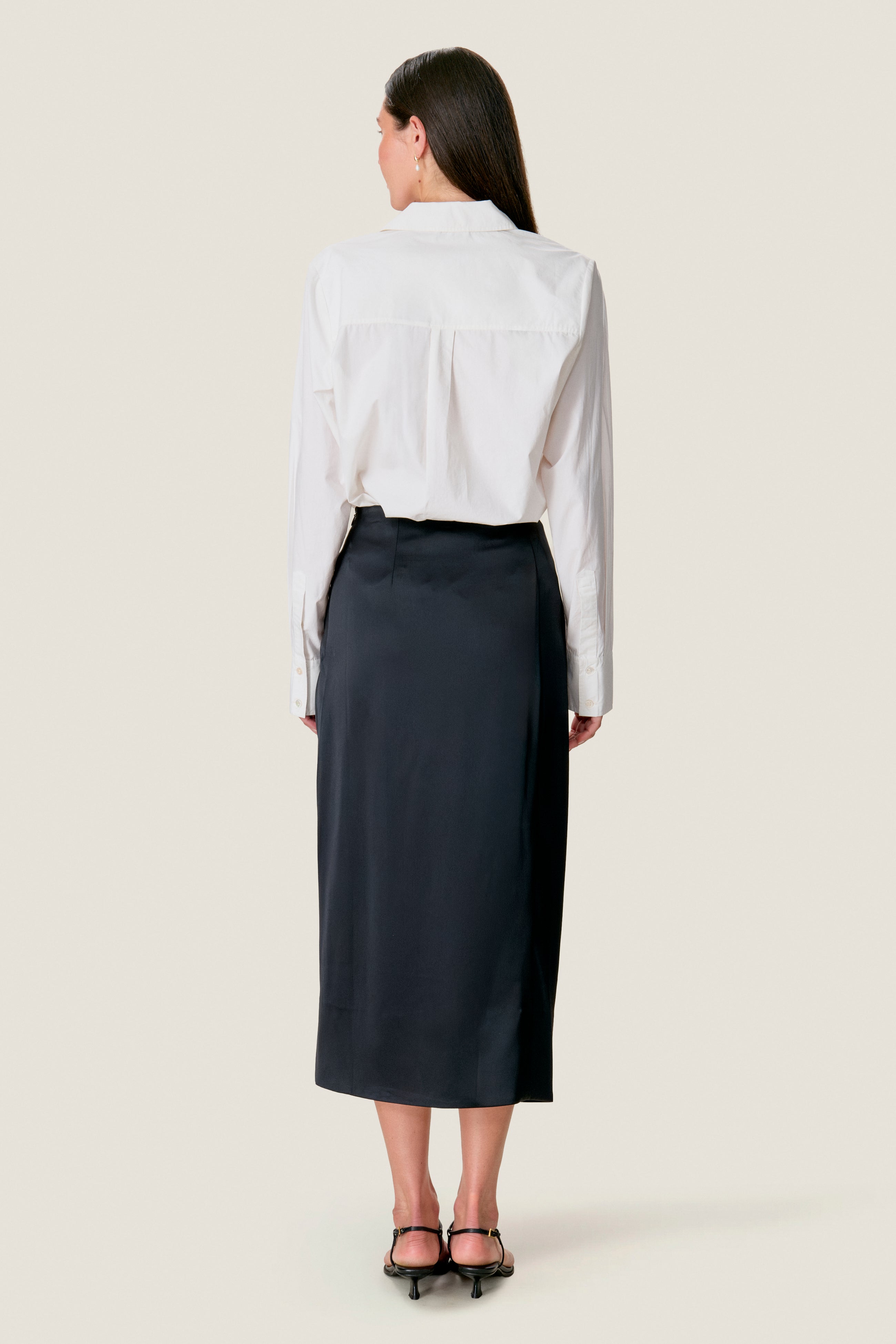  Ari Satin Drapey Skirt in Noir by Rebecca Taylor