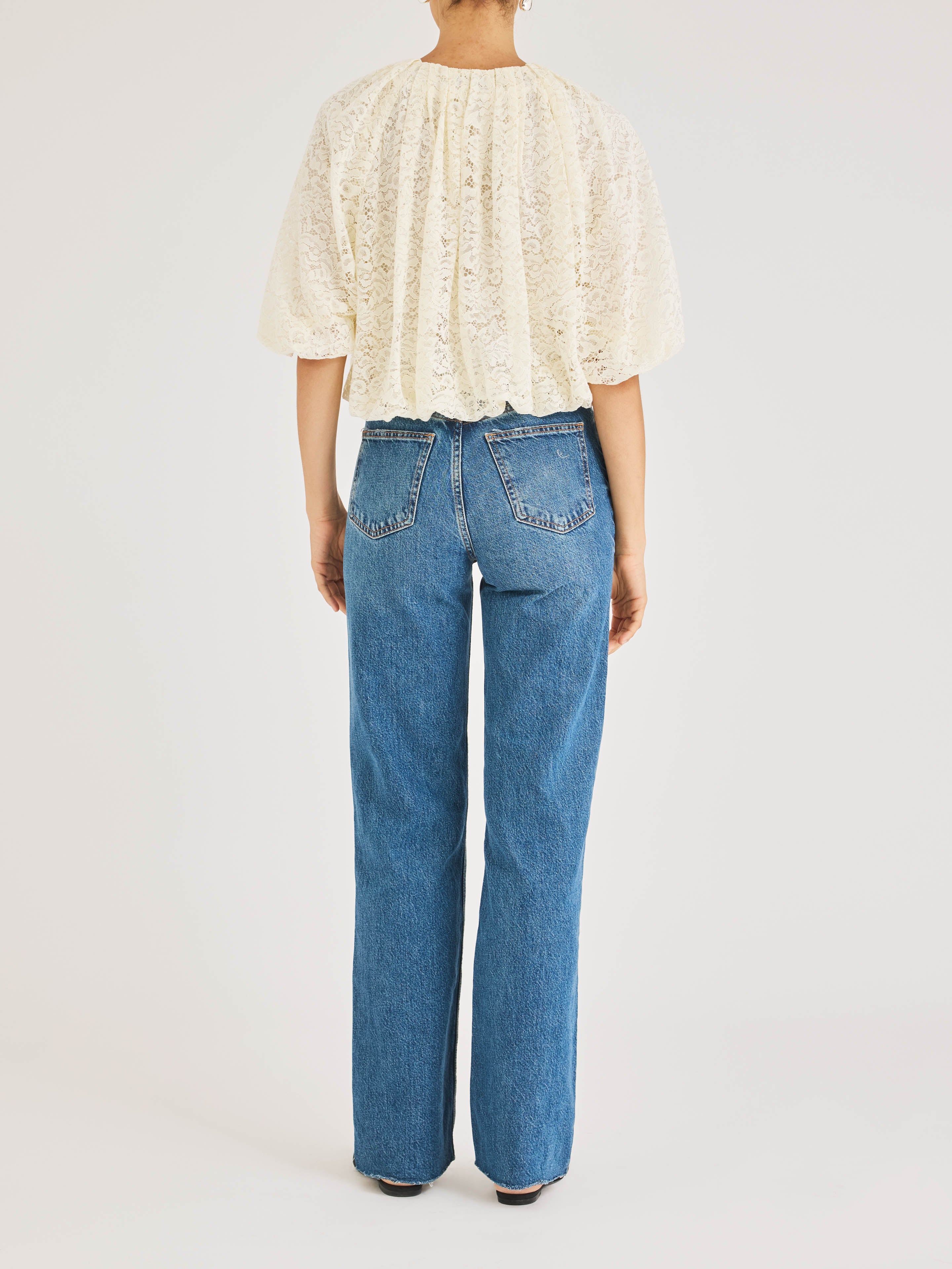 Cream Lace Bubble Blouse Idun Lace Top in Cream by Rebecca Taylor