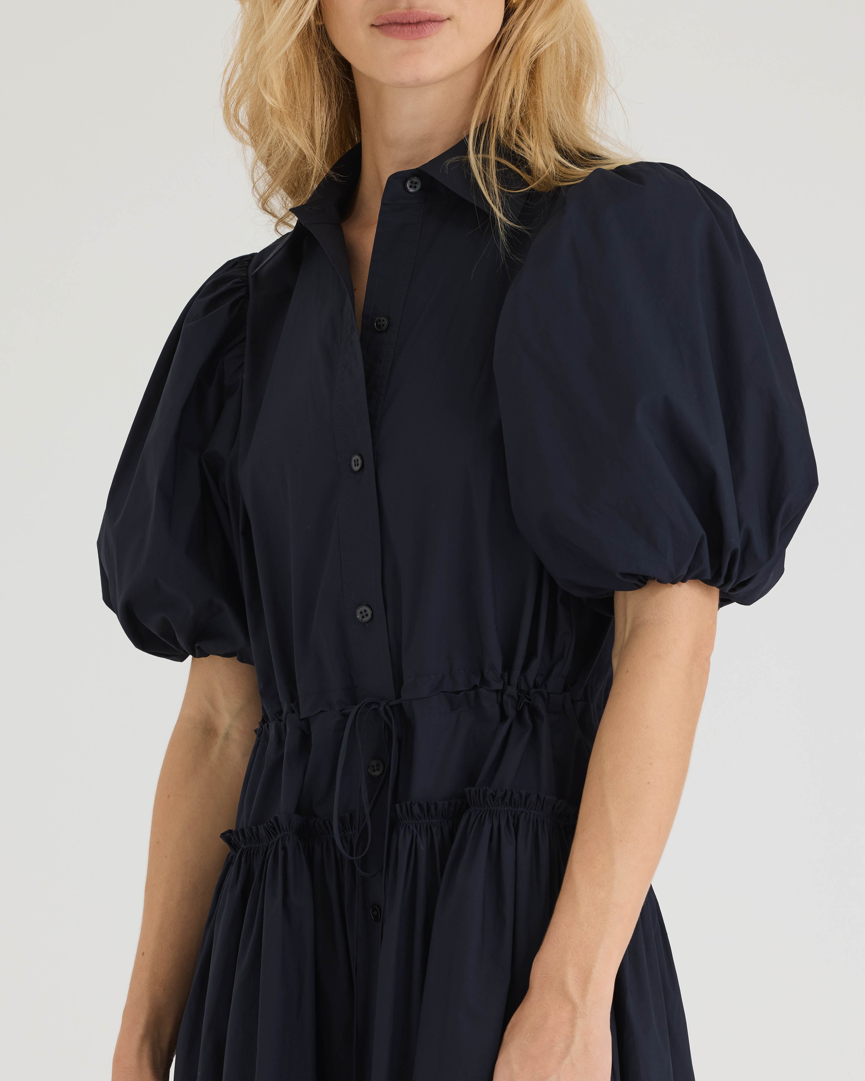 Analogie Puff Sleeve Dress Three Quarter Sleeve - Navy (Poplin Collection) main image 0