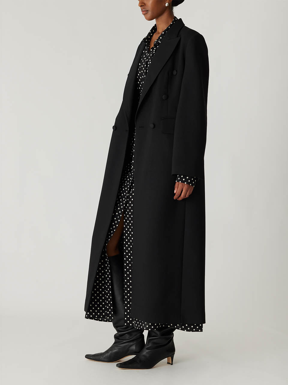 Black Double-Breasted Longline Coat Refined Suiting Crombie Coat in Black by Rebecca Taylor