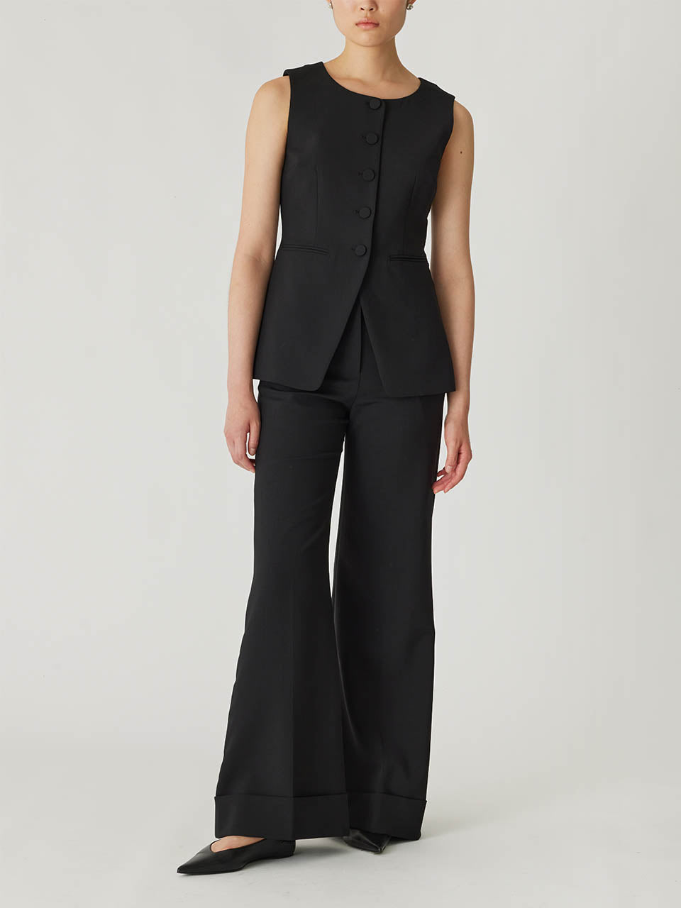 Black Tailored Buttoned Vest Refined Suiting Button Front Vest in Black by Rebecca Taylor