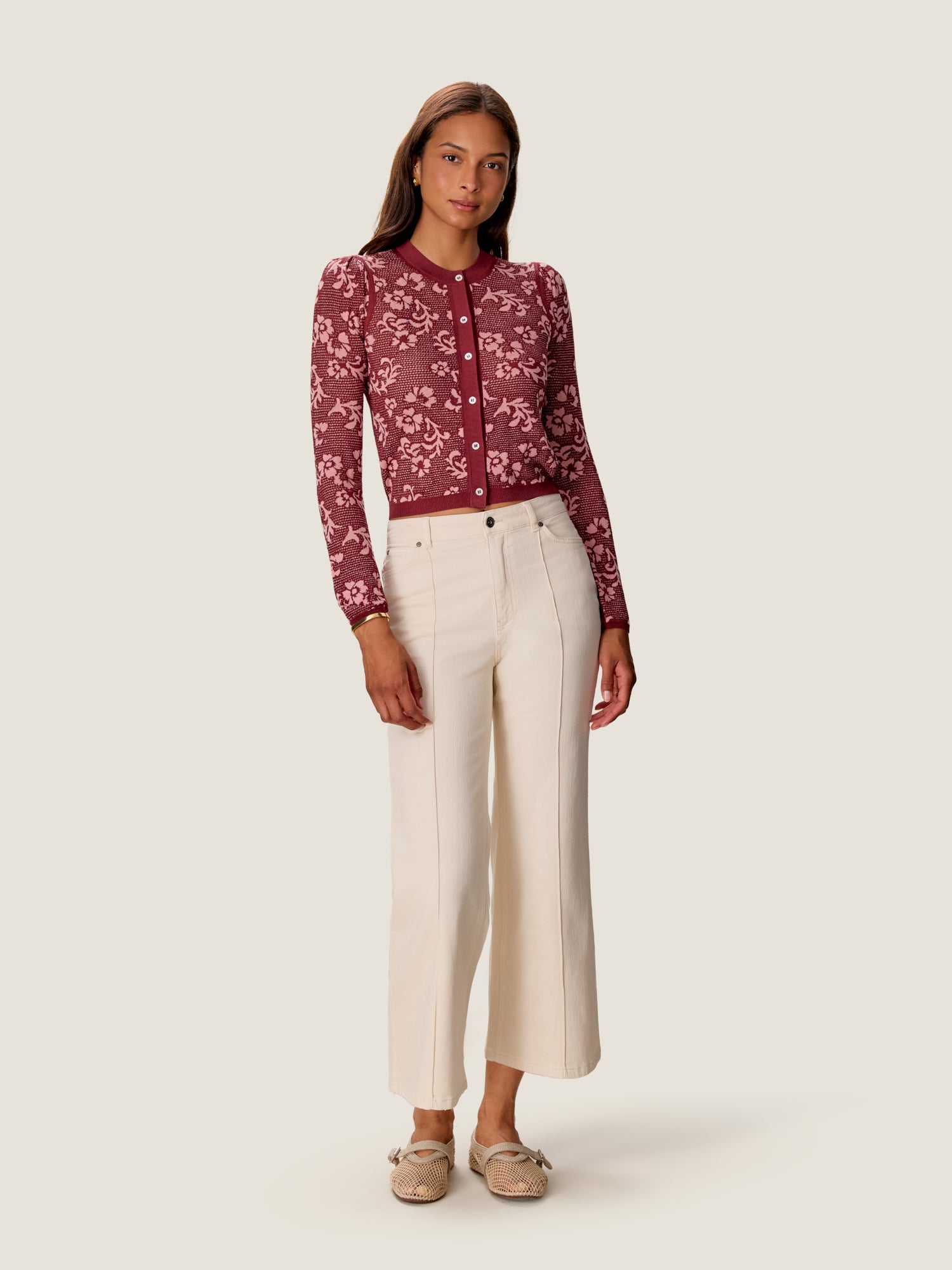  Bryn Jacquard Cardigan in Cotto/Blush by Rebecca Taylor