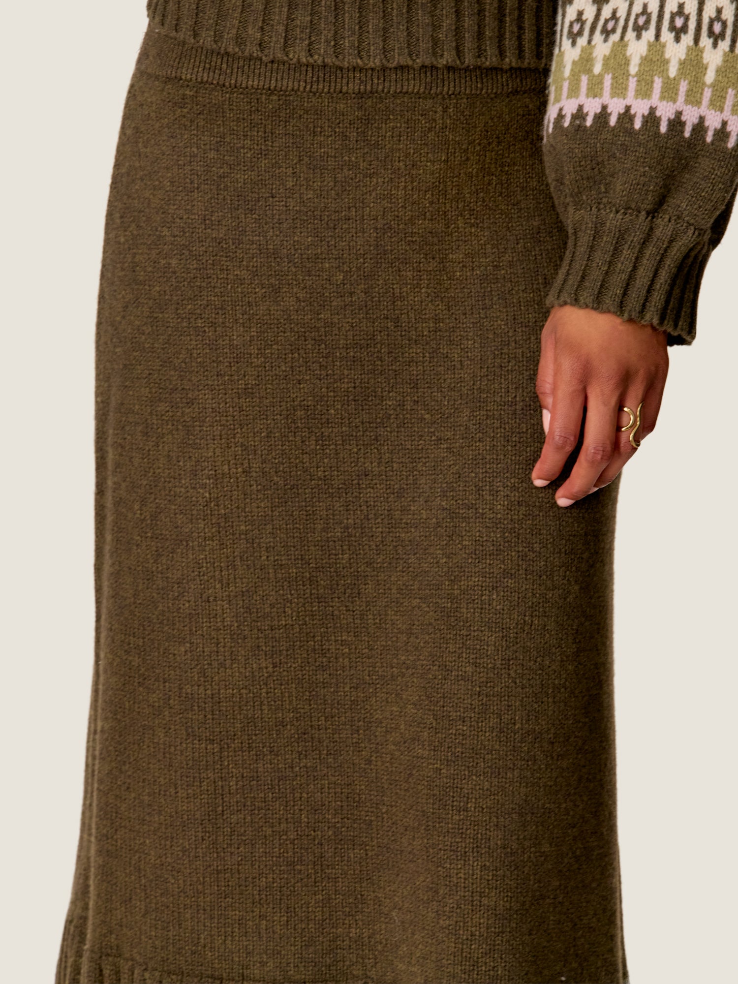  Emelia Fringe Sweater Skirt in Olive by Rebecca Taylor