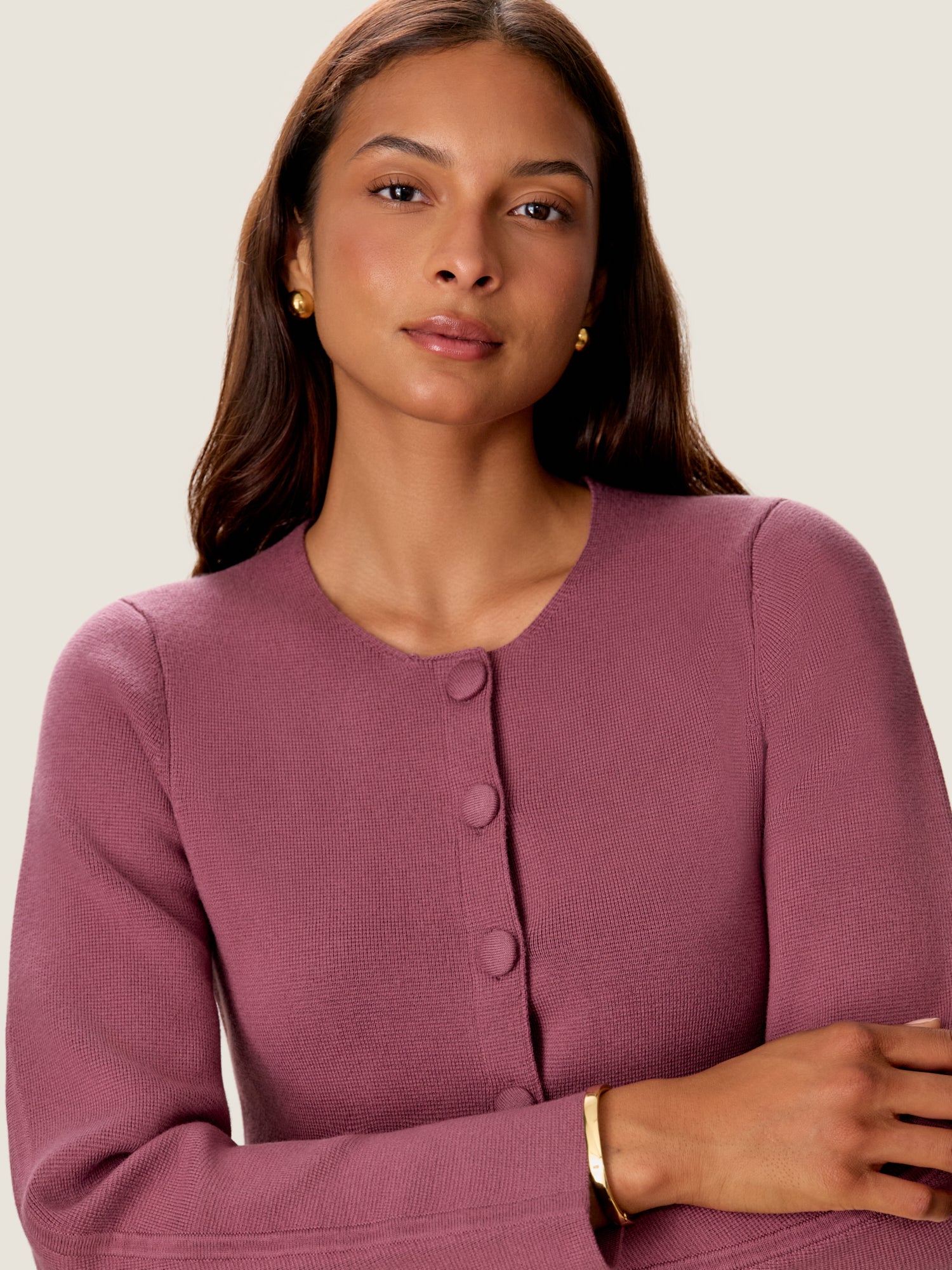  Jocelyn Peplum Cardigan in Soft Plum by Rebecca Taylor