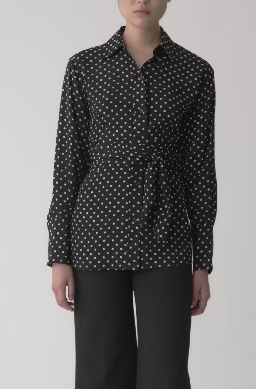 black dress shirt with white polka dots A MILLION MILES AWAY Black Mini Polka Dot Shirt 2XL main image 0